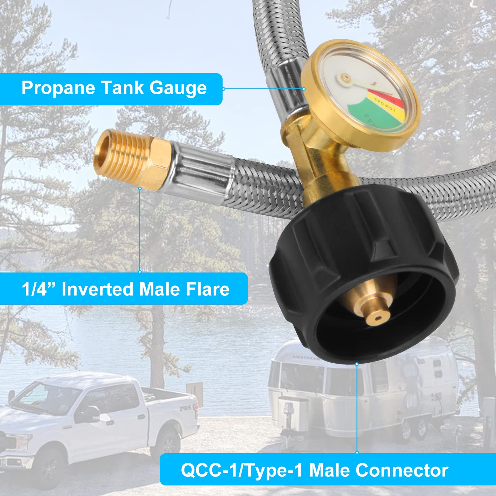 Flexible Régulateur De Gaz Avec Manomètre Pour Camping-car - 38 Cm, Haute Pression - 2