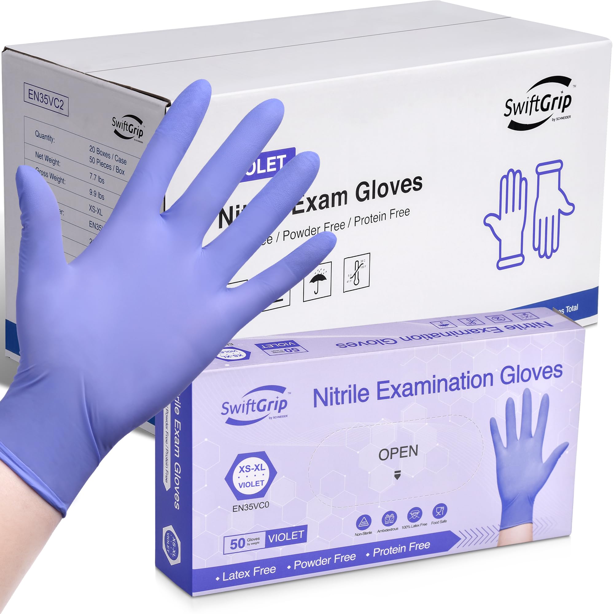 SwiftGrip Disposable Nitrile Exam Gloves, 3-mil, Medium, Case of 1000, Violet Nitrile Gloves Disposable Latex Free for Medical, Cleaning, Cooking &