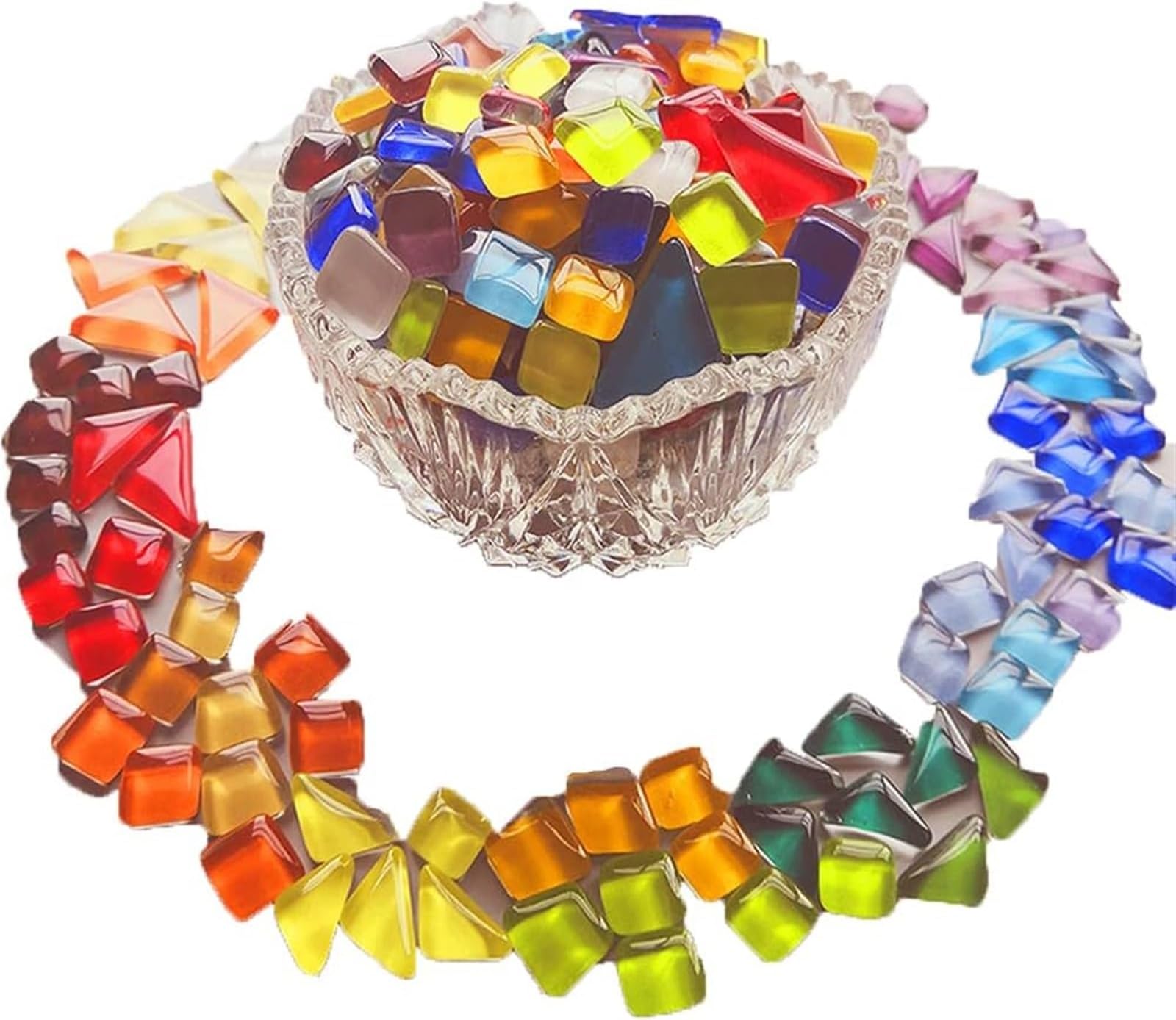 THE WHITE SHOP Glass Mosaic Tiles,Assorted Mosaic Tiles 500g Mixed Colors Mosaic Stones Square And Irregular Glass Pieces For Art Craft, Home Decoration,0.2-1.2Inch