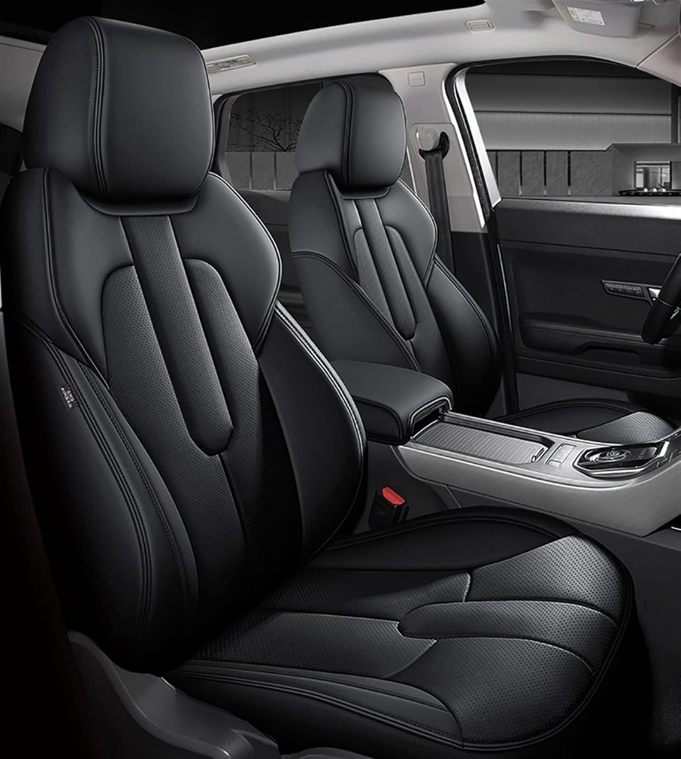 Fundas Asientos Coche Funda Asiento Coche Cuero Genuino para Land Rover para Discovery para Freelander para Range Rover para Evoque para Range Rover Sport Protector Asiento Coche (Color : Negro)