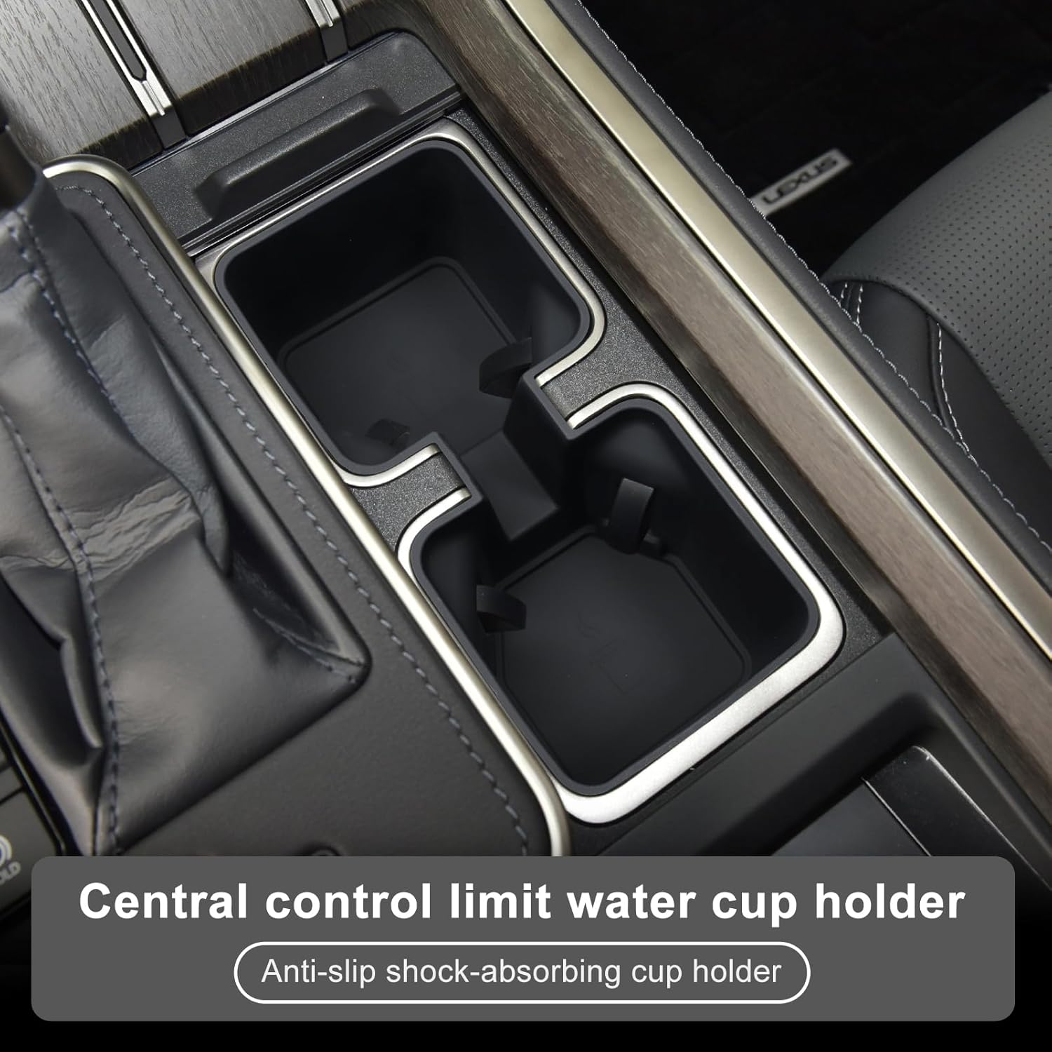 SMABEE 2PCS Center Console Organizer for 2024 2025 2026 Lexus GX 550, Cup Holder + Wireless Charging Protective Mat for GX550 Accessories Silicone Interior Black