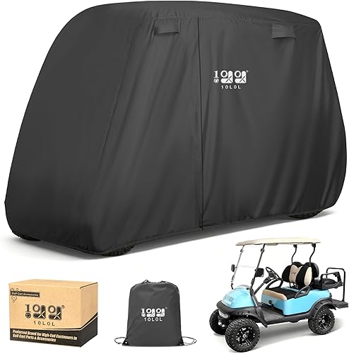 10L0L Golf Cart Cover 2/4/4+2 Passenger for Yamaha EZGO Club Car, Heavy Duty 420D Waterproof Windproof Durable Polyester Golf Cart Cover with 3 Zipper Doors for All-Weather Protection - Black