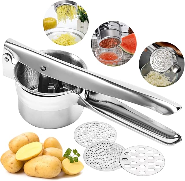 Winfred Potato Ricer/Fruit and Vegetables Masher Food Ricer Large Capacity 420ml-100% Stainless Steel with 3 Interchangeable Ricing Discs