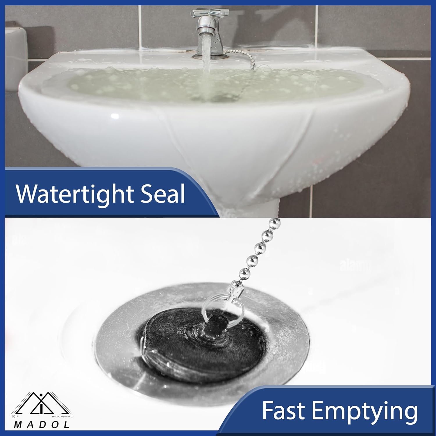 Sink Drain, 1-1/4 in. x 6 in. One-Piece Plastic Assembly kit with Tailpiece and Drain Stopper, for Bathroom and Kitchen Bowls.