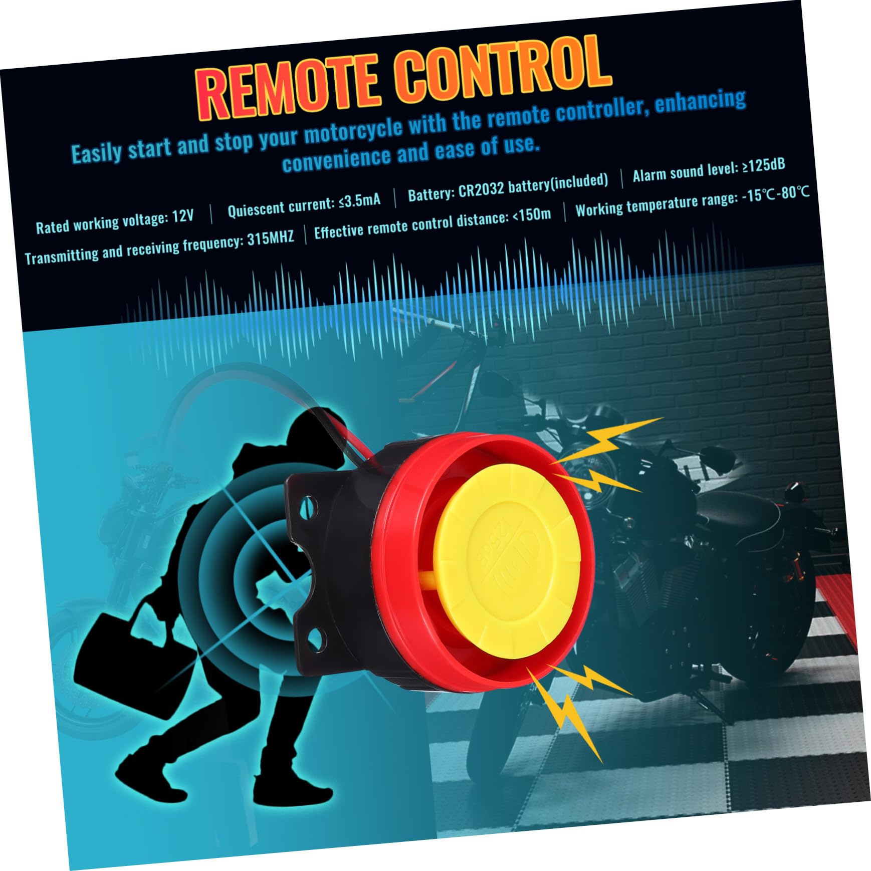 Allarme Antifurto per Moto con Avviamento Remoto 315mhz Abs | Antifurto per Moto con Telecomando, Funzione Low Power, Batteria Inclusa e Controller Remoto