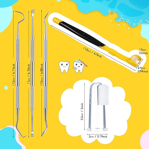 Miniatura 2 de Kit de limpieza de dientes de perro de 7 piezas, incluye raspador de dientes dentales y raspador de acero inoxidable, raspador de 3 cabezas, cepillo