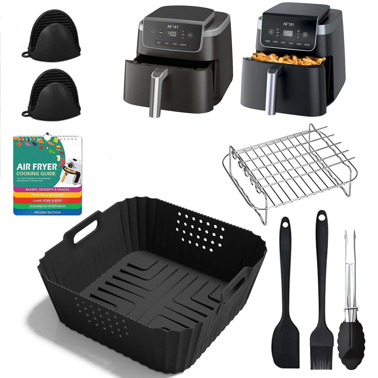 7pcs Accessories for Ninja Air Fryer Pro XL 6-in-1 - AF181 &AF141 6.5 QT Air Fryer, with brushes Clip Spatulas Baking trays Baking Needles Hand Clips,Recipes (6.5QT)