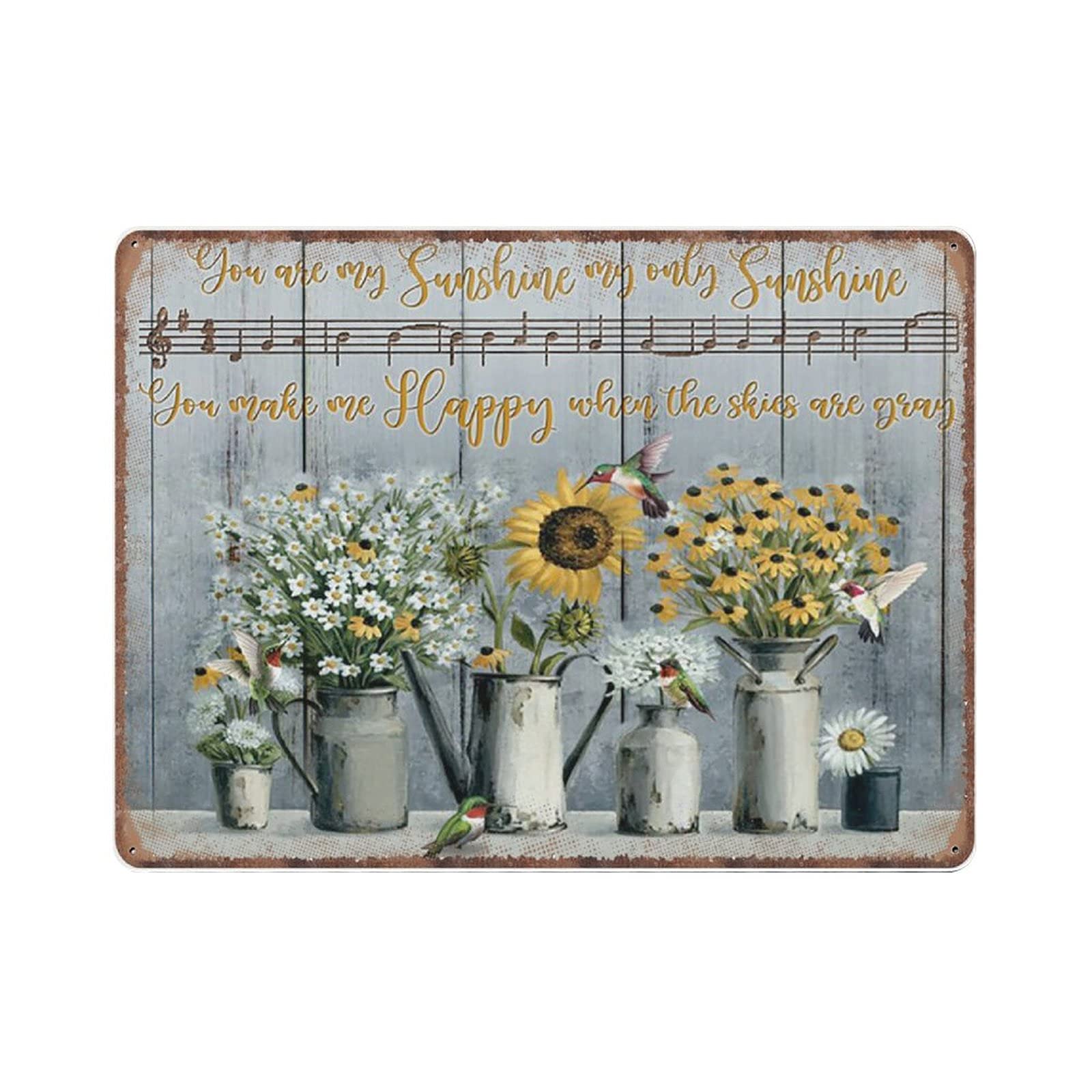 rayprint Music Note Hummingbirds Sunflowers Father's Day Mother's Day Tin Signs Retro Funny Metal Sign Vintage Poster Wall Art for Kitchen Garden Bathroom Farm Home Decor Tin Sign, 30x40 cm