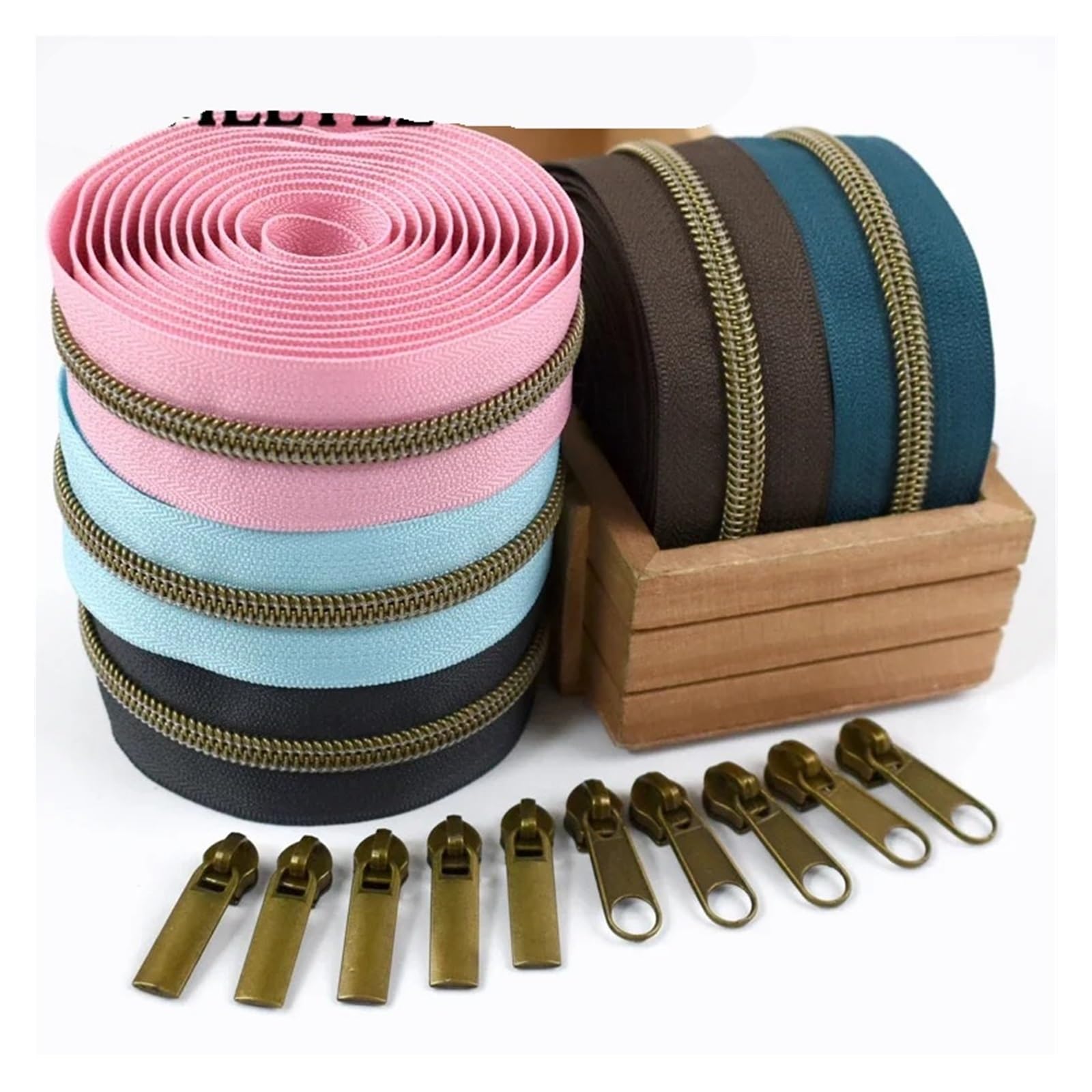 Generisch 1–5 m, 5#, bronzefarbenes Nylon-Reißverschlussband mit Reißverschluss-Schieberkopf, Kunststoffspule, Reißverschlüsse, Kleidung, Dekor, Reißverschluss-Reparatur-Set, DIY-Nähzubehör