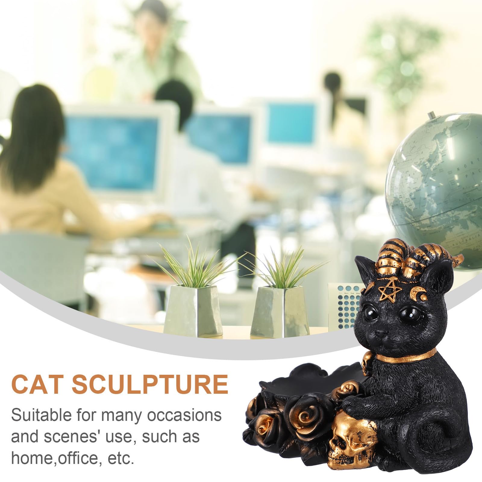 Uonlytech 3 Piezas Estatua de Gato Negro de Resina Base para Bola de Cristal, Decoración Creativa Hogar, Figura Única en Forma de Gato para Escritorio