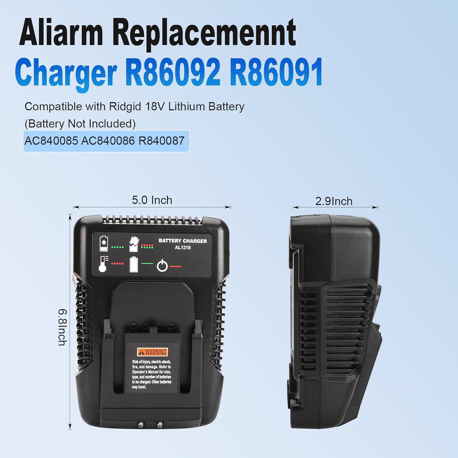 for Ridgid Cordless Power Tool Lithium Ion Battery 18V R86092 R86091 Battery Charger AC840094 R840095 R840093 AC840087 R840083 R840085 AC840085 AC840086 AC840087P AC840089