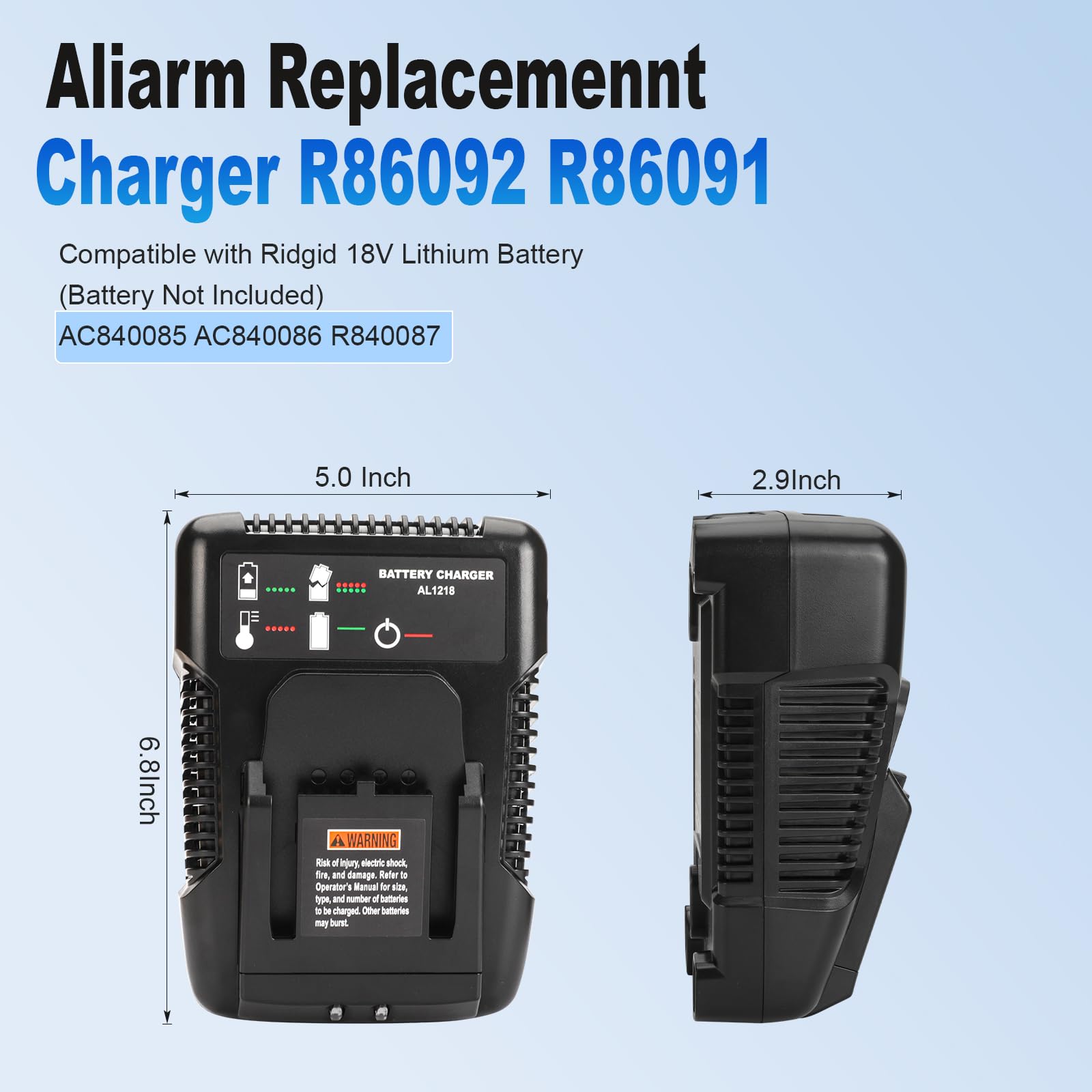 for Ridgid Cordless Power Tool Lithium Ion Battery 18V R86092 R86091 Battery Charger AC840094 R840095 R840093 AC840087 R840083 R840085 AC840085 AC840086 AC840087P AC840089