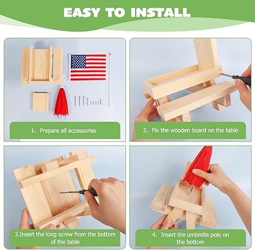 Miniatura 4 de Alimentador de ardillas  Mesa de madera para comer ardillas con paraguas, comedero de ardilla marrón con soporte para mazorca de maíz para una