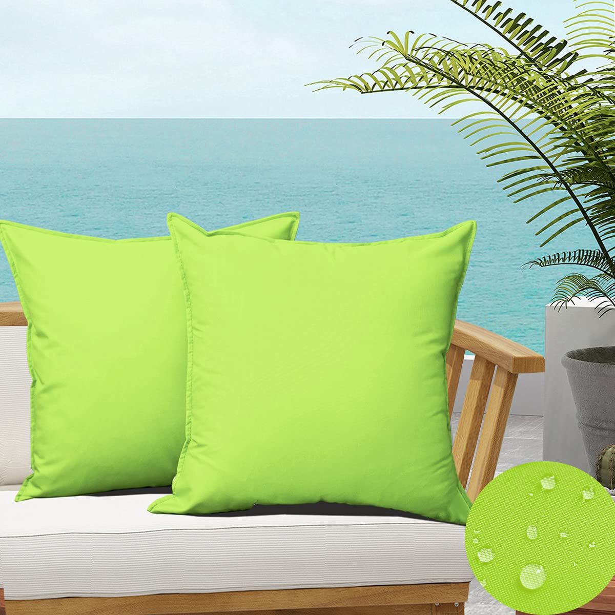 SOFJAGETQ Green Outdoor Waterproof Throw Pillow Covers Pack of 2-18 x18 Standard Durable Vibrant Decorative Water-Resistant Pillowcases for Patio Funiture, Garden, Grass Green