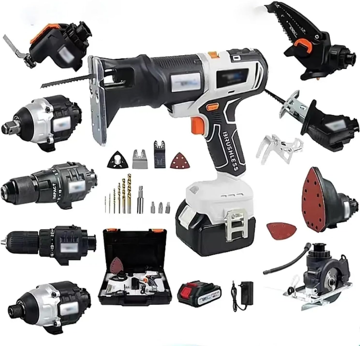 Woodworking Power Tool Set, 10pcs Cordless Multi-Function Drill Tool Kit, with 4.0Ah Battery& Toolboxs, Portable Home Repair Power Saw for Renovation, DIY, Repair