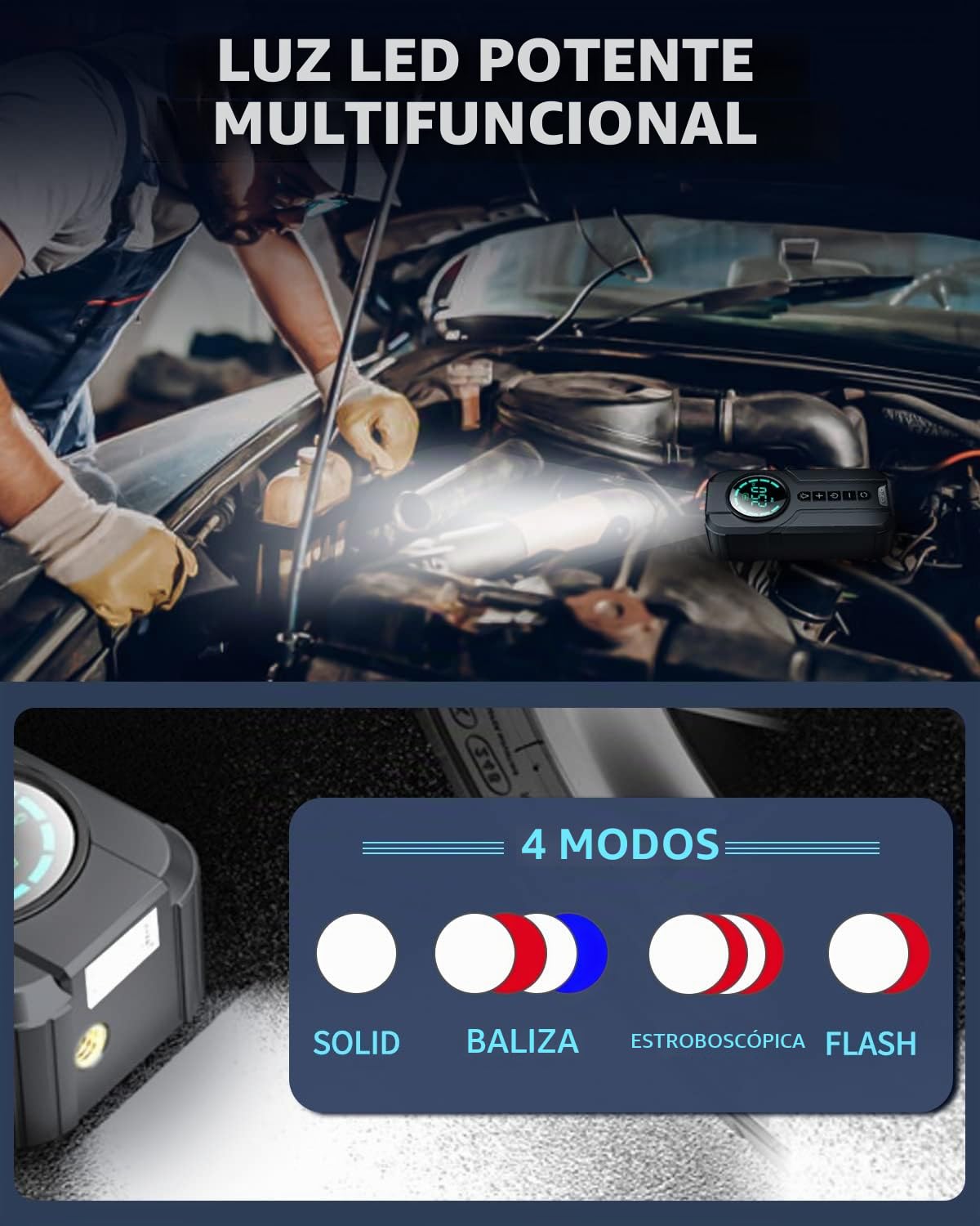 VICKSONGS Dual-uso Compresor Aire Electrico Portatil, Recargable Inflador Ruedas 7200mAh 180PSI, Bomba de Aire Electrica para Coche, Bicicleta, Moto, Scooter, Bolas