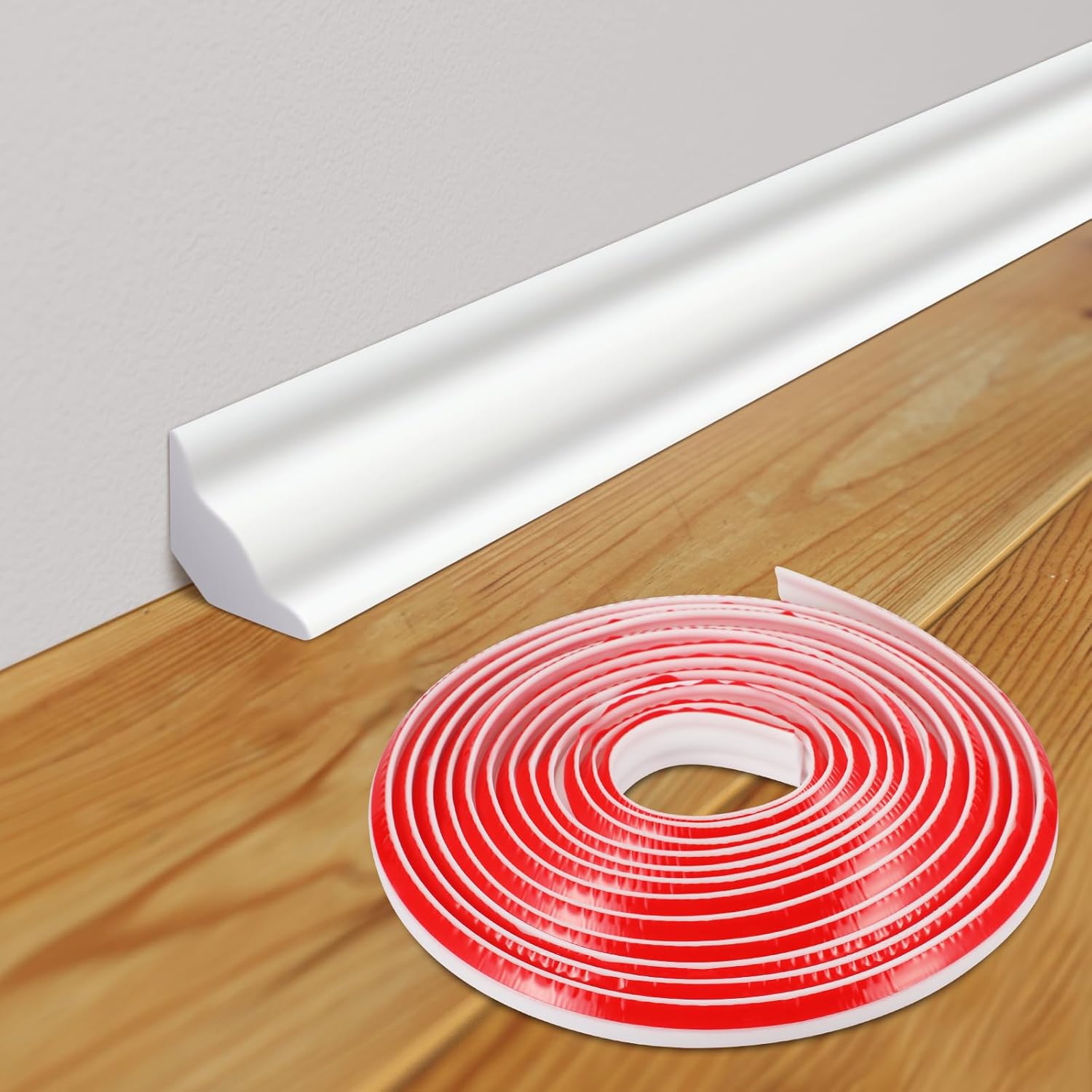 Frienda 16.4ft Peel and Stick Baseboard Trim - Flexible TPE Self-Adhesive Molding for Floor Edges, Bathroom, Kitchen Countertops (White)