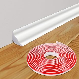 Frienda 16.4ft Peel and Stick Baseboard Trim - Flexible TPE Self-Adhesive Molding for Floor Edges, Bathroom, Kitchen Countertops (White)
