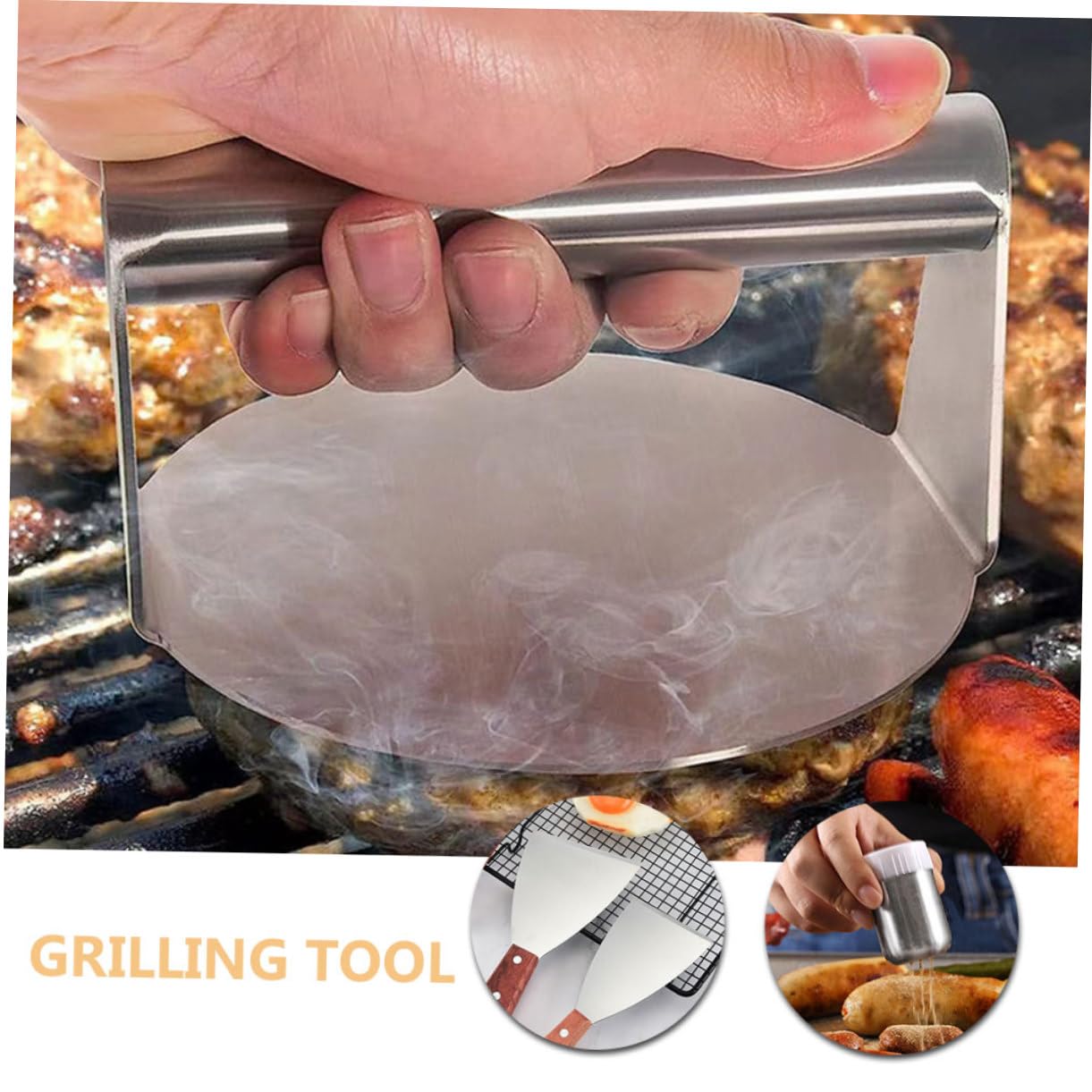 DECHOUS Set di Accessori per Barbecue in Metallo Inossidabile, Pressa per Carne Accessori per Cucinare Esterno, Kit Bbq Spazzola, Cucchiaio e Bottiglia per Spezie