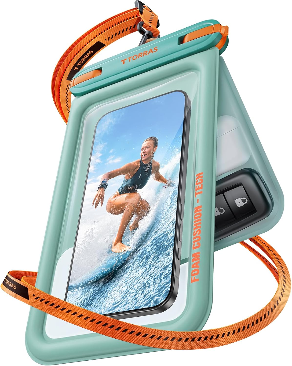 TORRAS IP68 Waterproof Phone Pouch Double Space, Floating Waterproof Phone Case with Lanyard for iPhone 17 Pro Max 16 15 S26 S25, Phone Dry Bag Vacation Cruise Travel Essentials 7.0'', Glacier Sprint