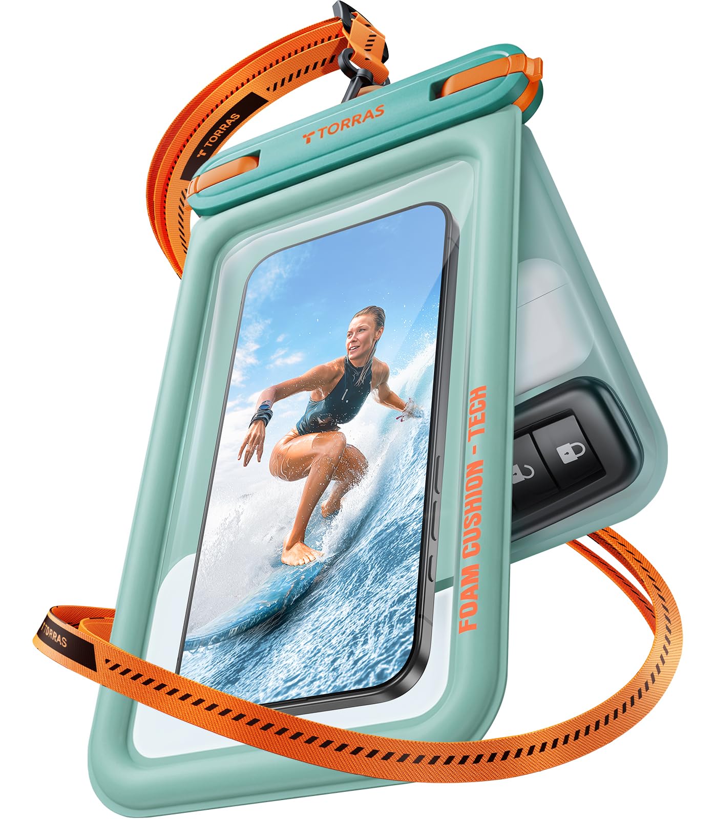 TORRAS Funda impermeable IP68 para teléfono con doble espacio, funda flotante impermeable con cordón para iPhone 17 Pro Max 16 15 S26 S25, bolsa seca para teléfono, vacaciones, crucero, viajes