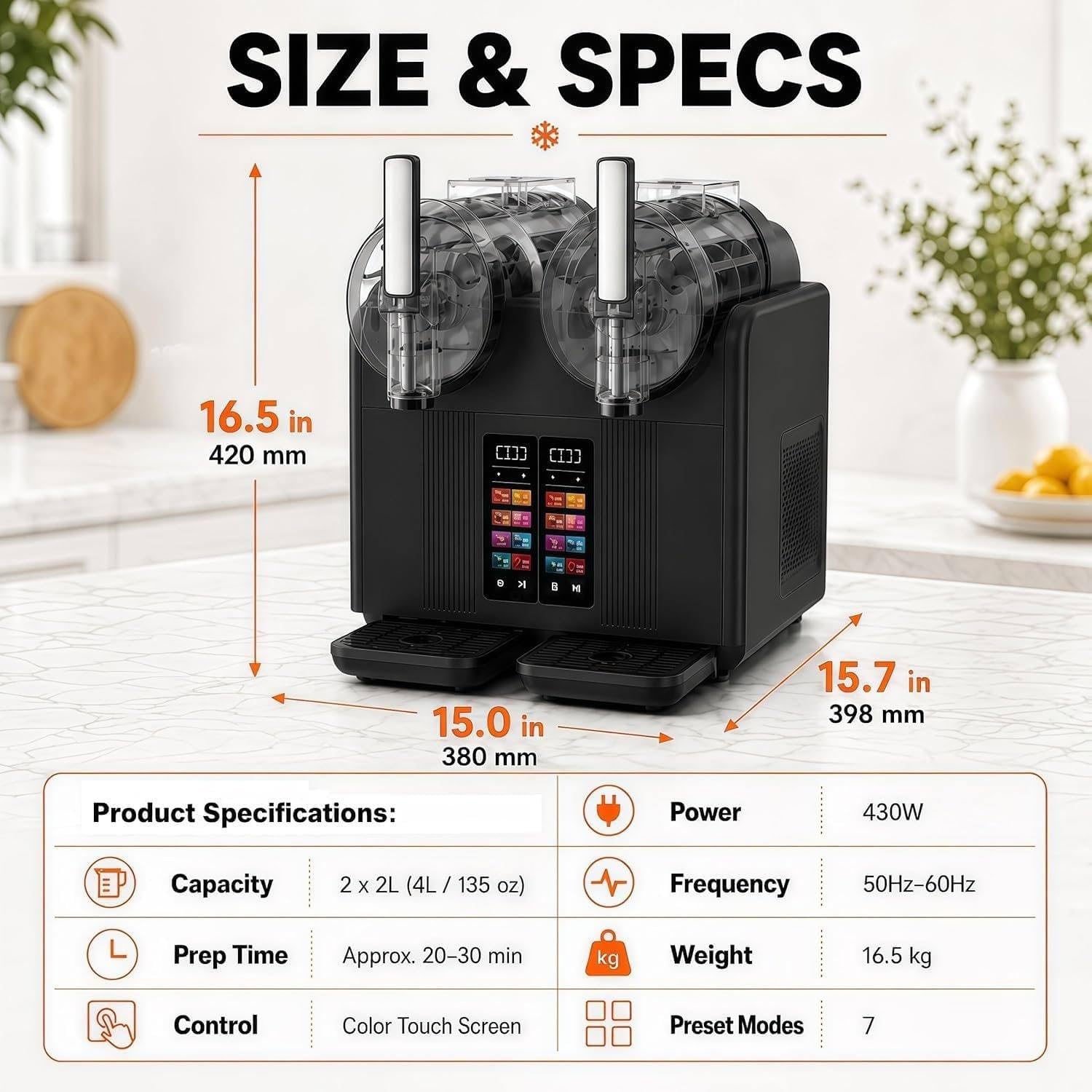 Máquina De Granizados Y Helado Suave 2 En 1, Doble Depósito De 2 L, Black | Máquina De Granizados Con Pantalla LED, Autolimpieza. Prepara Granizados, Helados, Ideal Para Fiestas De Hasta 20 Personas.