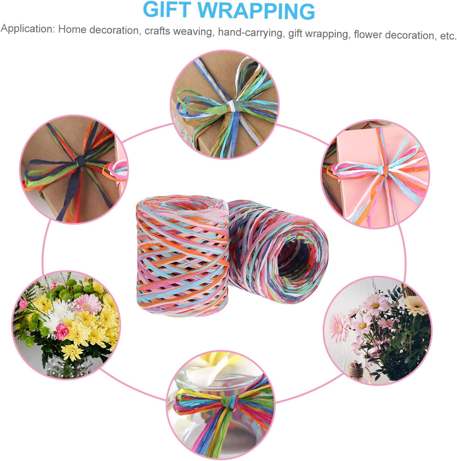 2rolls Raffia Paper Ribbon of Packing Twine for Wrapping Hair Bows Party Decorations and Crafts Wear-Resistant Multi-Functional Ribbon