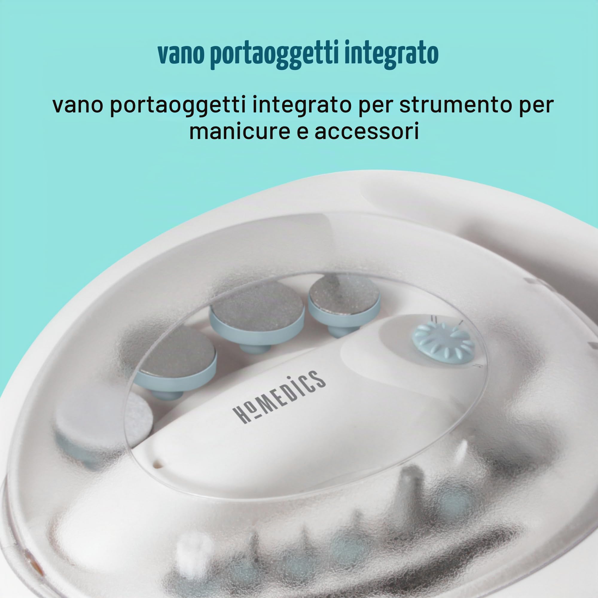 HoMedics Set per Manicure e Pedicure Elettrico, Kit Massaggio Lenitivo con Ammollo, 12 Accessori per Trattamento di Unghie, Dischi Lucidanti e Leviganti, Rimozione di Calli e Cuticole, Asciuga Smalto