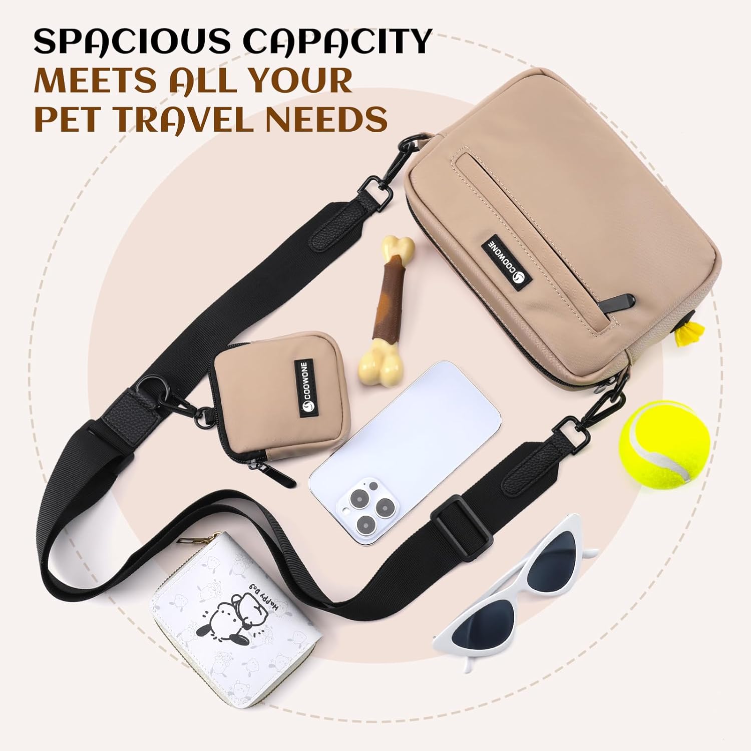 COOWONE Dog Treat Pouch with Removable Small Pet Training Treat Pouches, Built-in Poop Bag Dispenser, Adjustable Shoulder Strap Cross Body Dog Walking Bag (Coffee)