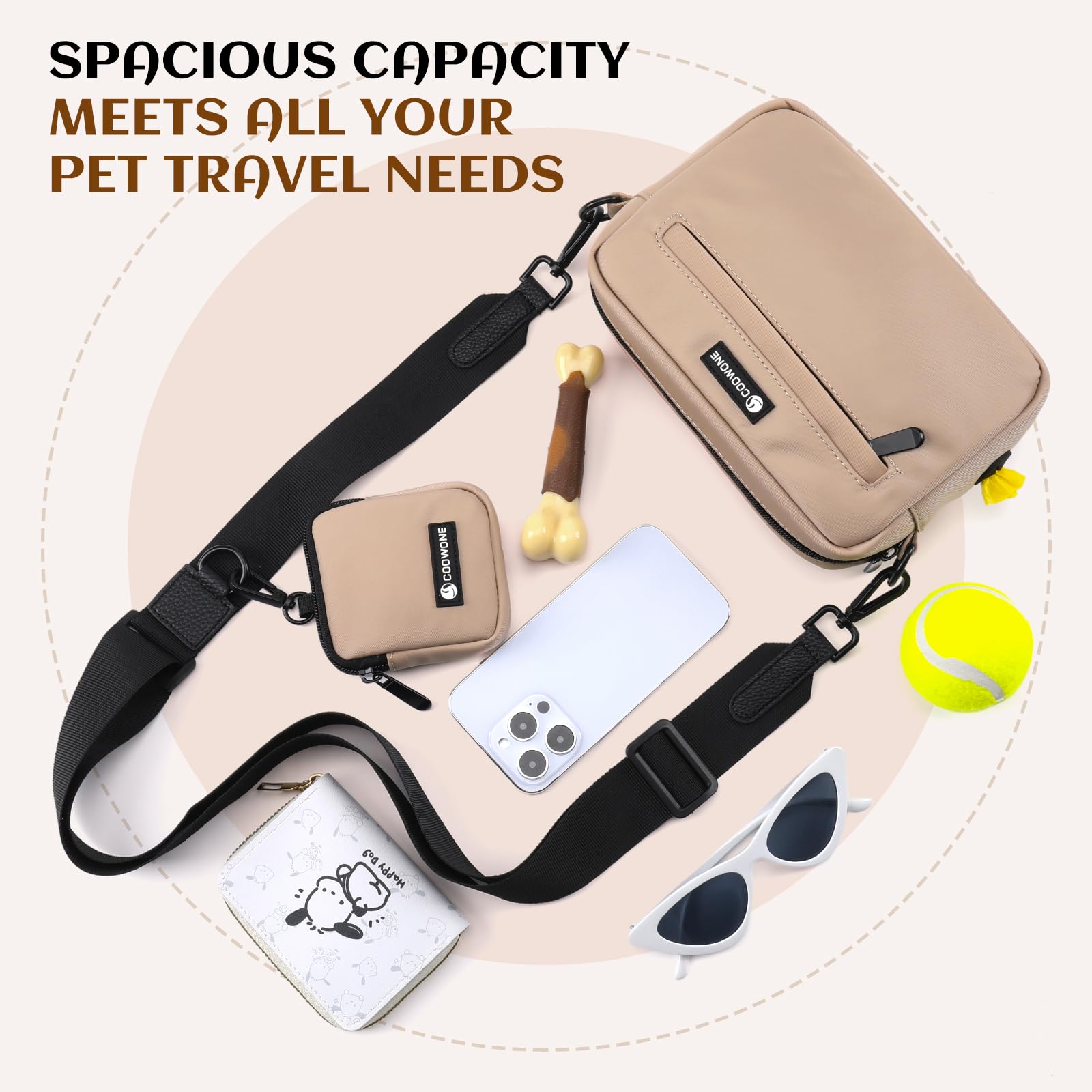 Borsa impermeabile per cani, borsa per cani per addestramento del cane, dispenser di sacchetti integrato, borsa a tracolla regolabile (caffè)