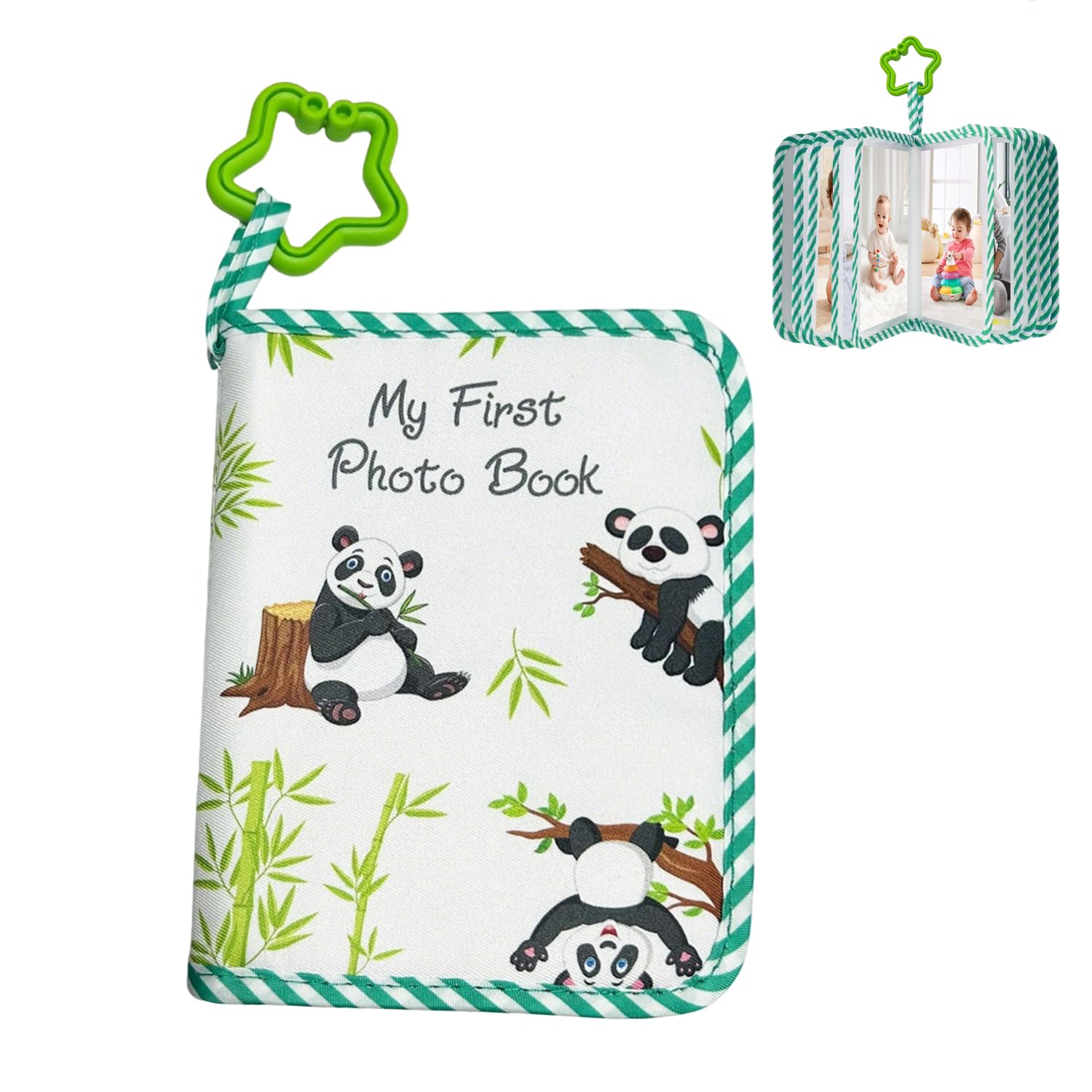 Solbrezeni Men's Blue Baby Photo Album, Baby First Photo Album, Cute Panda Pattern Photos, Holds 17 4X6in Photos, With Hook Mirror, For Baby Shower Newborn Toddler Boy Girl