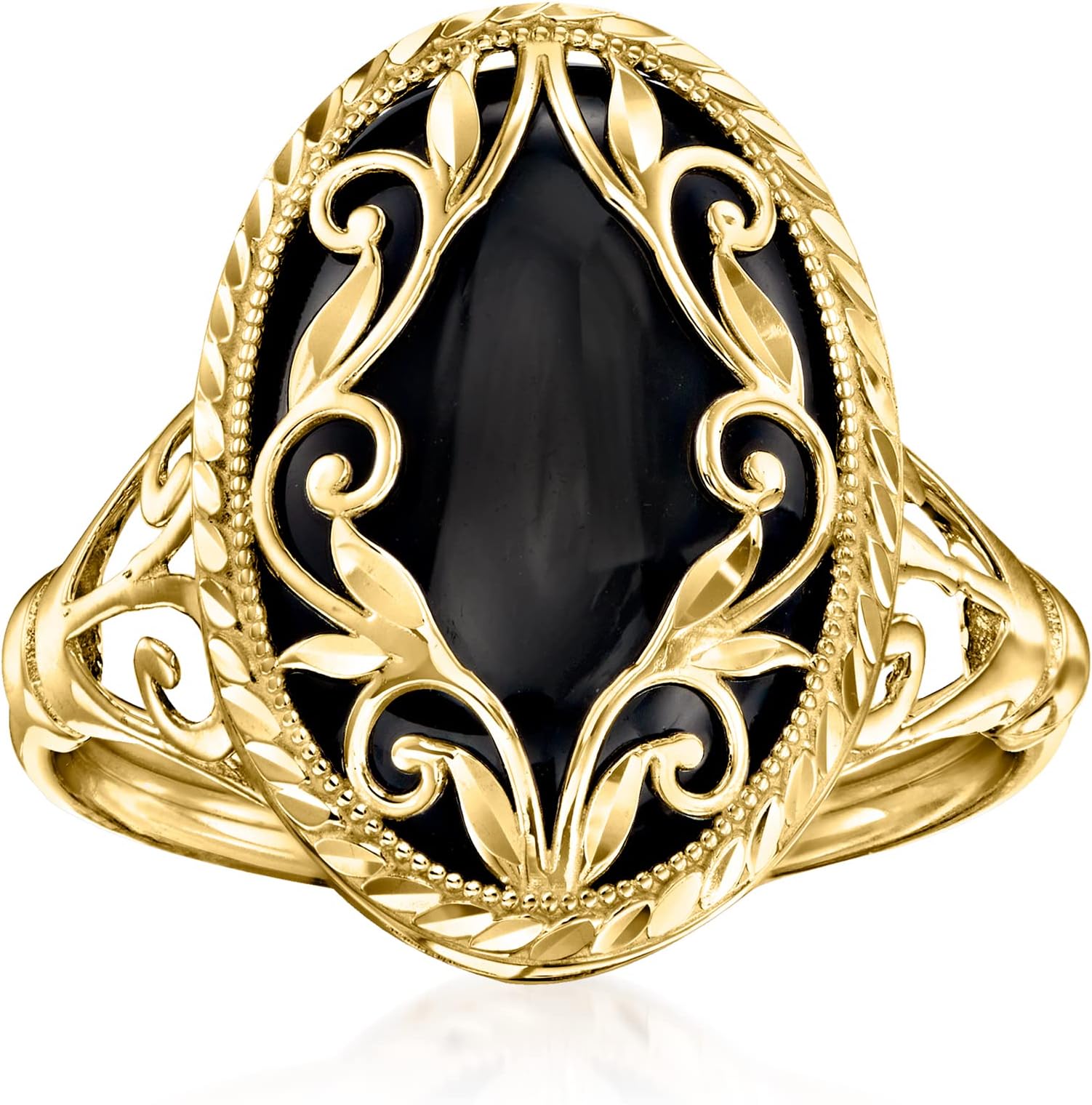 Onyx Scrollwork Ring in 14kt Yellow Gold