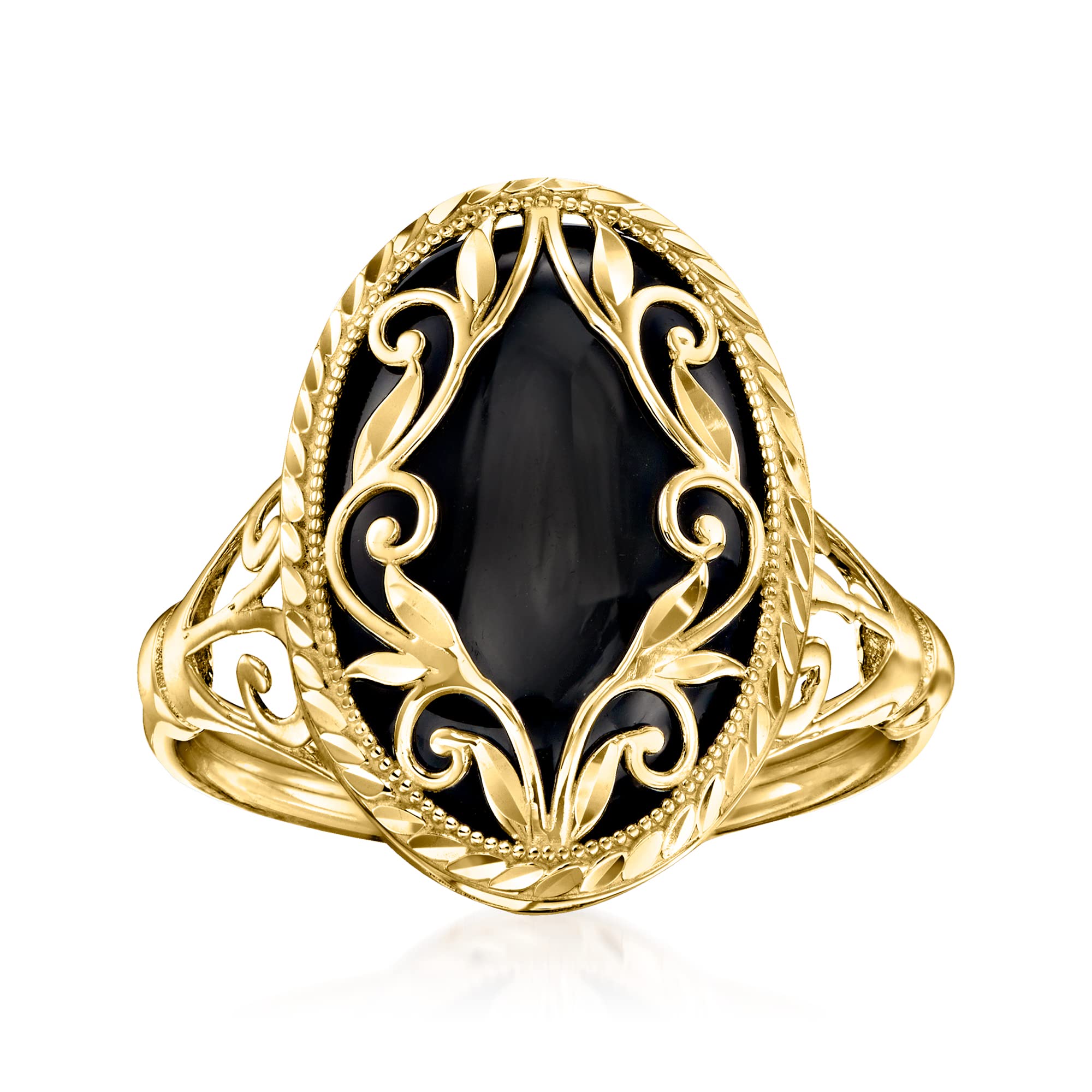 Ross-Simons Onyx Scrollwork Ring in 14kt Yellow Gold