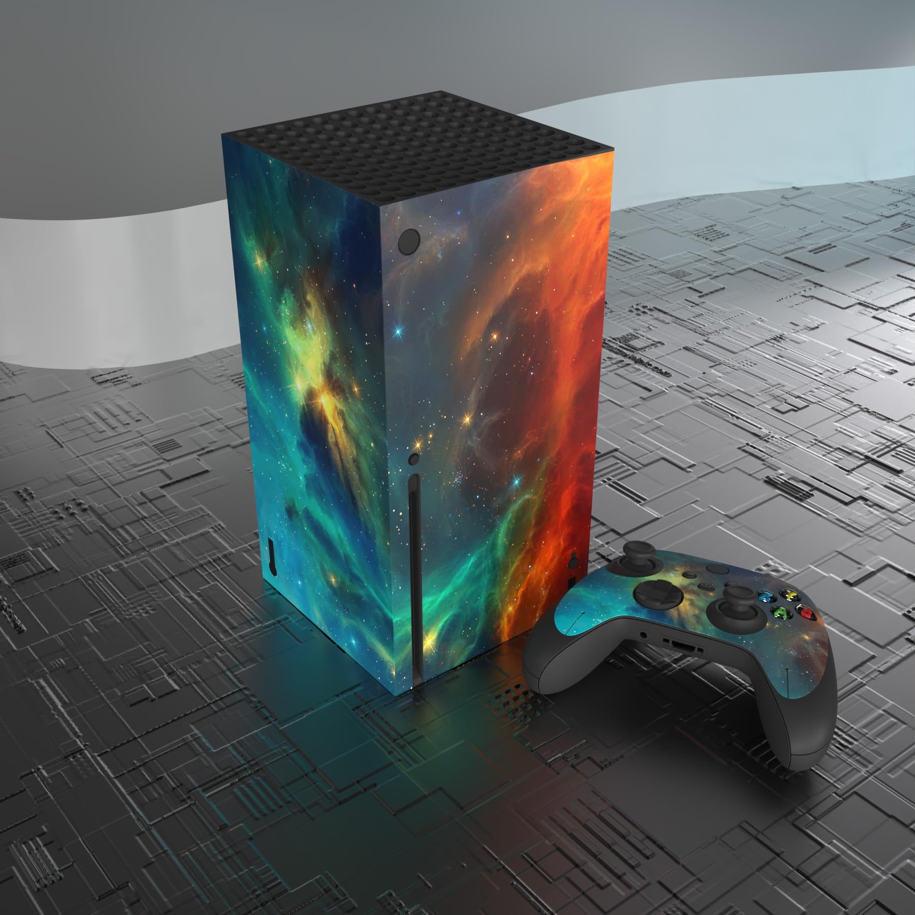 PlayVital Adesivo Skin per Xbox Series X Console&Controller Sticker Decal Cover Vinile per Xbox Series X-Galassia Arancione
