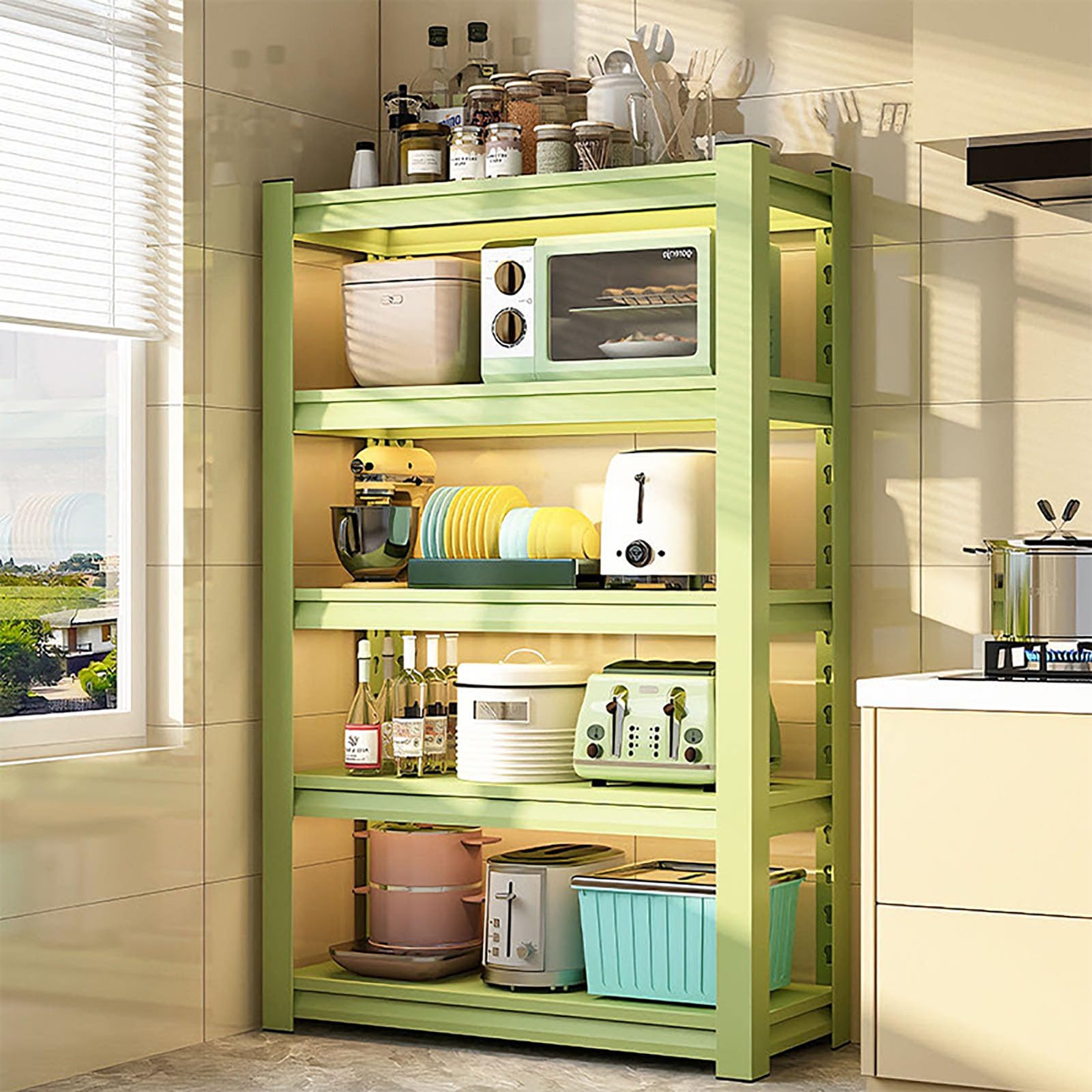 Scaffale da cucina, scaffale in metallo per risparmiare spazio, scaffale multiuso per panettieri, mensola da cucina in piedi e supporto per microonde per soggiorno e sala da pranzo