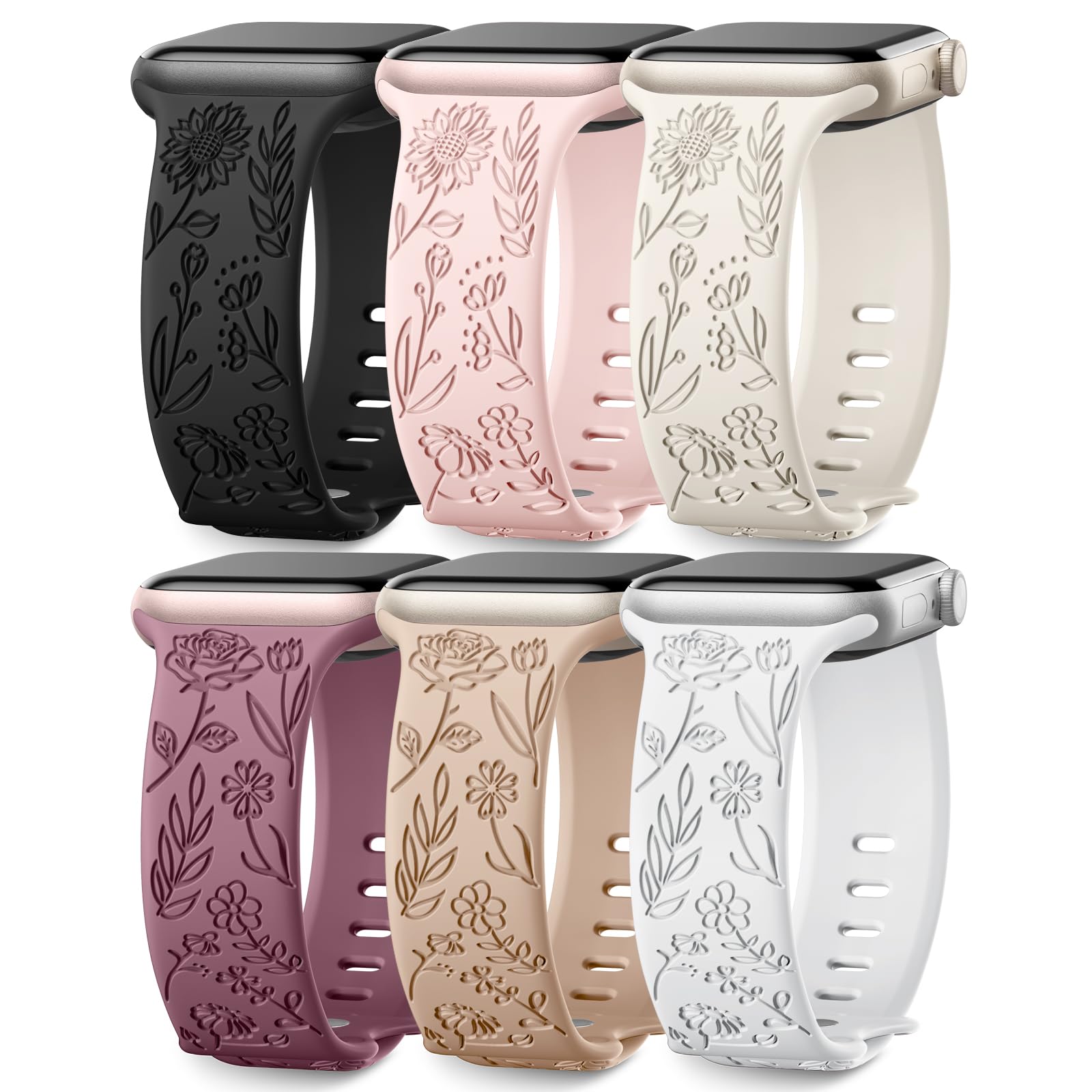SNBLK 6 Pack Waterproof Apple Watch Bands Compatible with Mens Apple Watch Band 44mm 45mm 49mm 42mm, Cute Flowers Strap for 44mm Apple Watch Band Men Series Ultra 3/SE/11/109/8/7/6/5/4/3/2/1