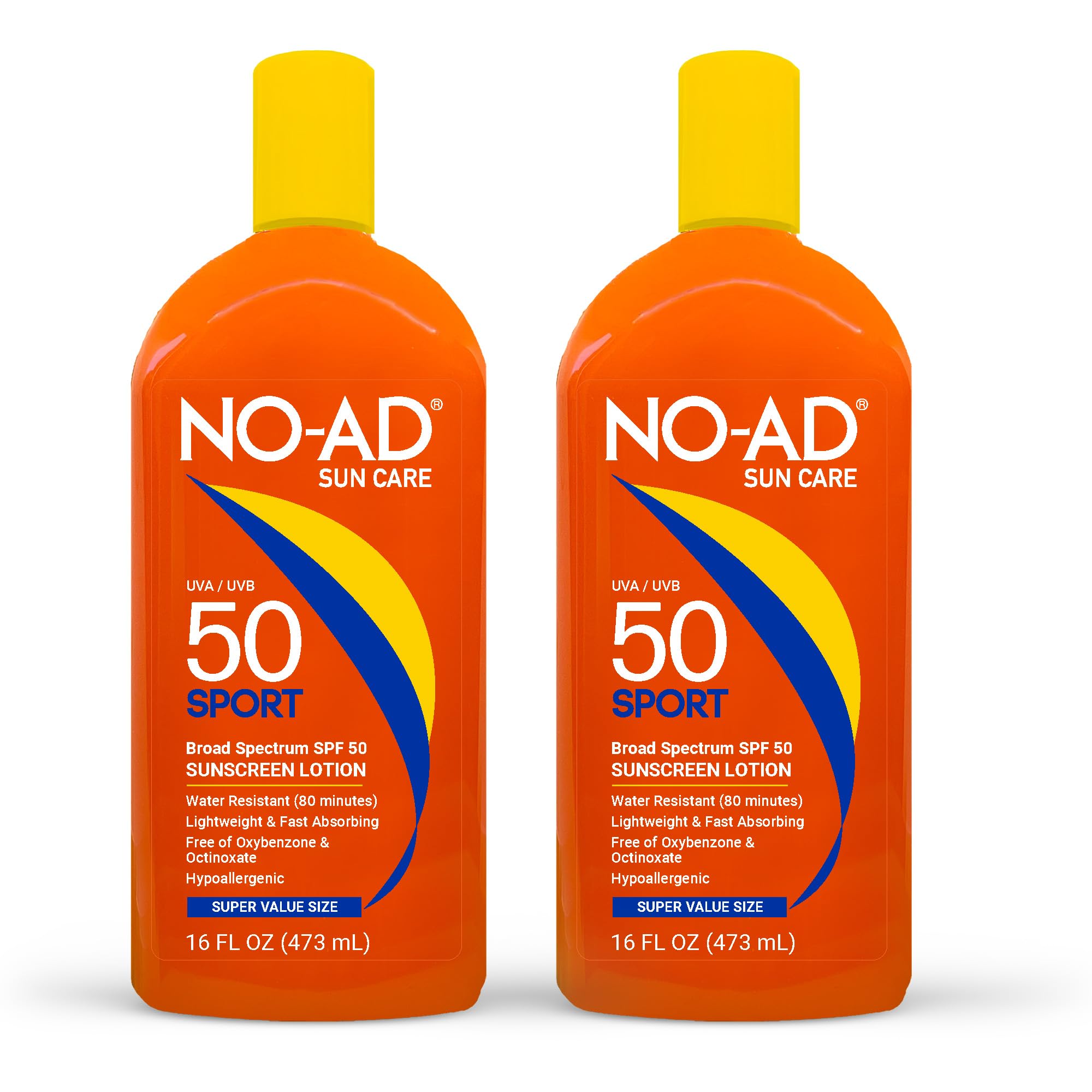 NO-AD SPF 50 SPORT Sunscreen Lotion | Hypoallergenic | Broad Spectrum UVA/UVB Protection | Water Resistant | Octinoxate & Oxybenzone Free with