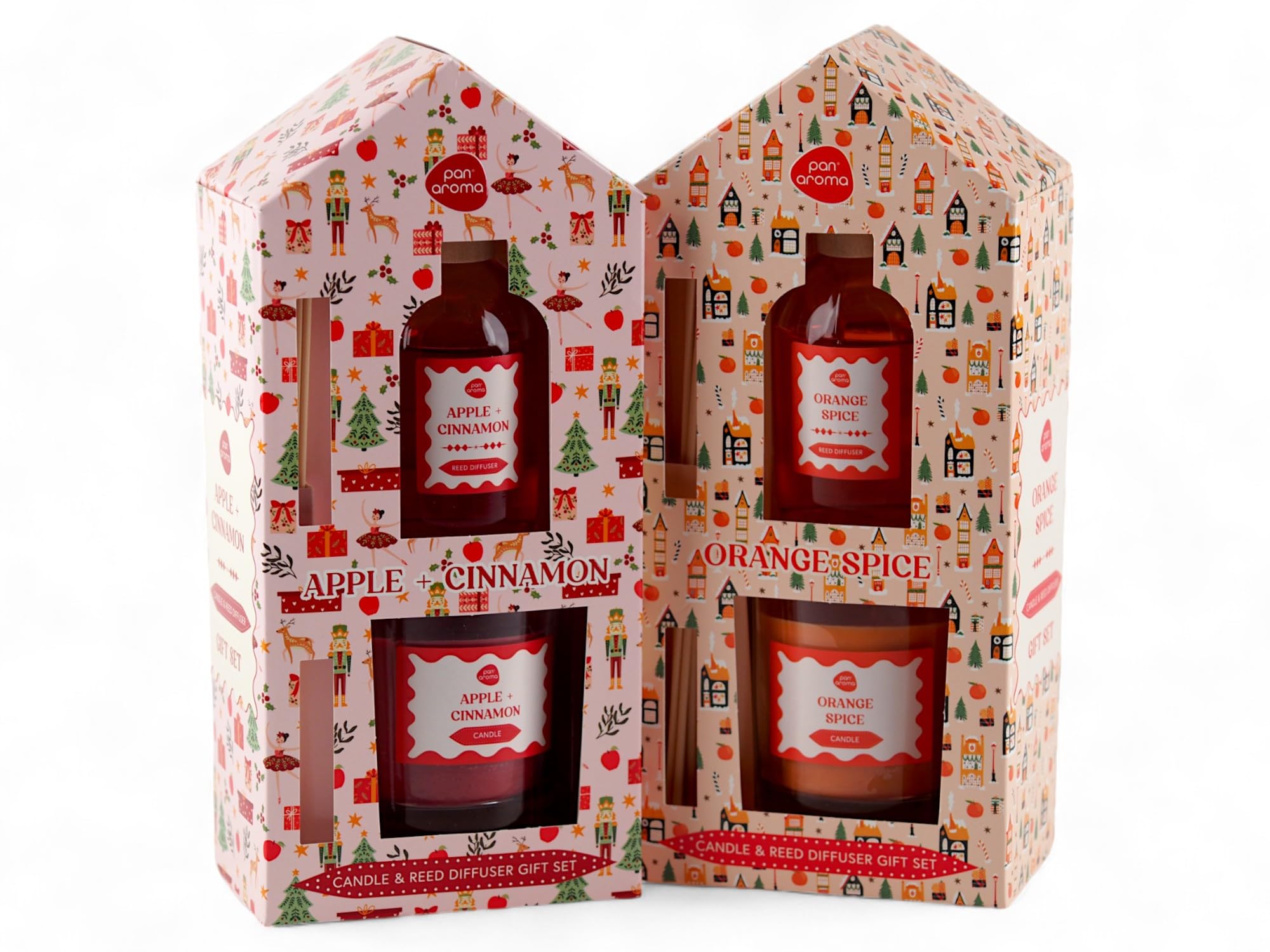 Pan Aroma Christmas Reed Diffusers - Apple & Cinnamon and Orange Spice Candle - Set of 2