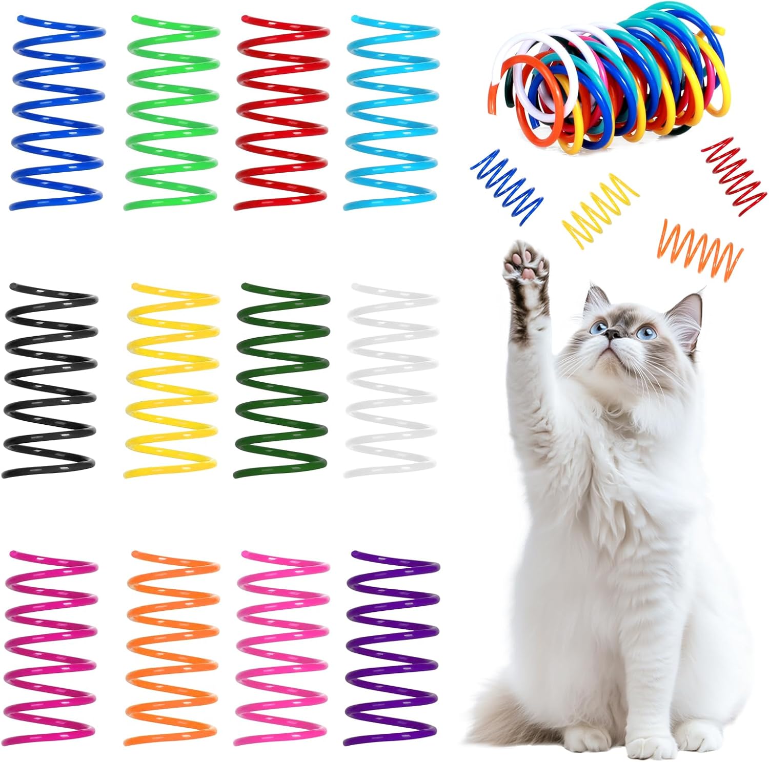 Paquete de 120 juguetes de primavera de 12 colores para gatos de interior, juguete interactivo para gatos, bobinas de resorte de plástico coloridas