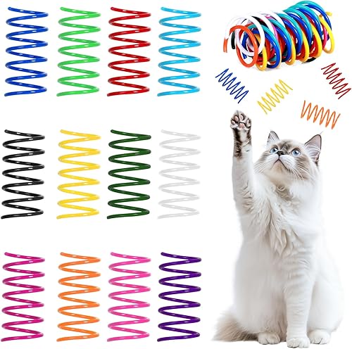 Paquete de 120 juguetes de primavera de 12 colores para gatos de interior, juguete interactivo para gatos, bobinas de resorte de plástico coloridas