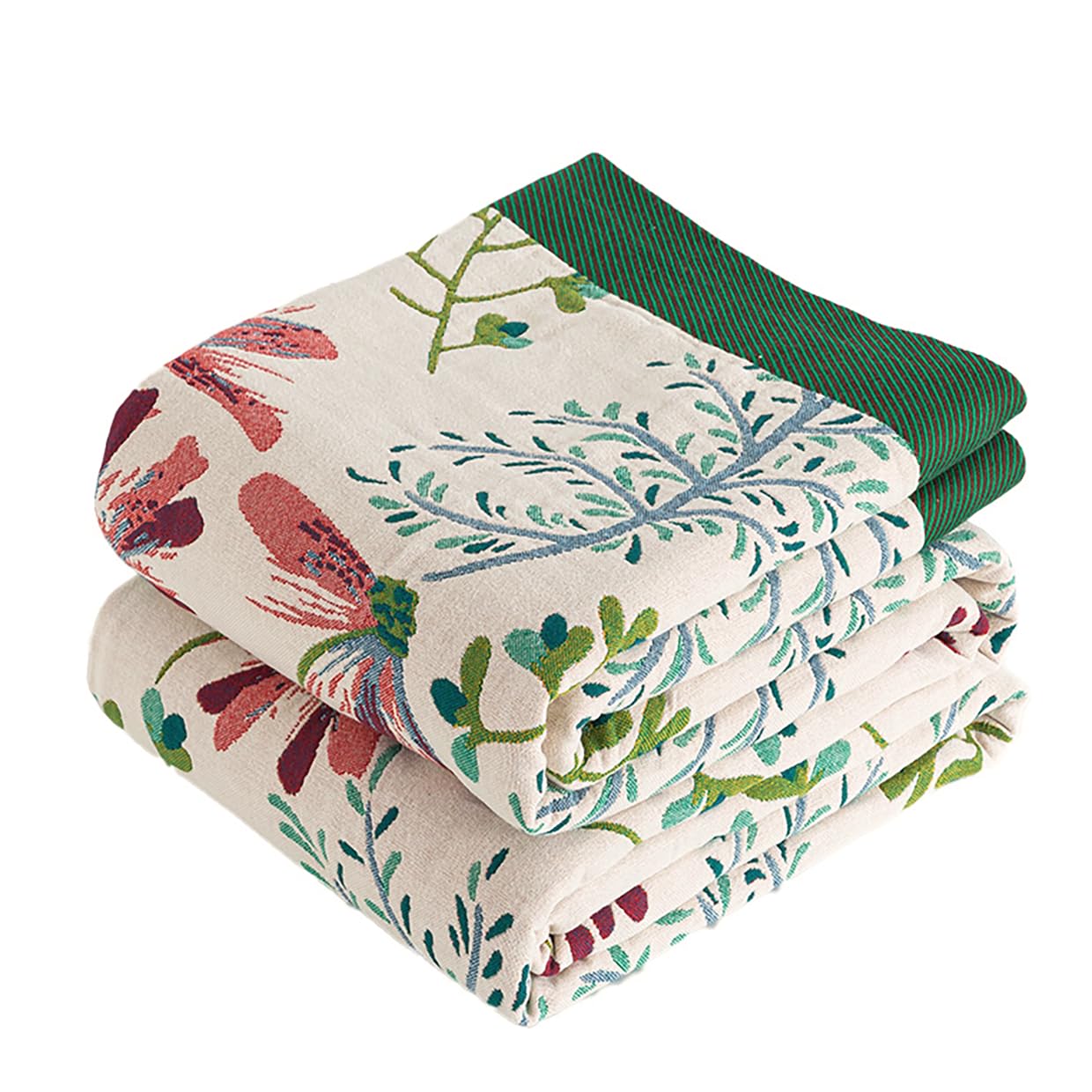 VANJOROY Bohemian Sofa Extra Large Bed Throw Blanket Super King-230x275cm, 100% Organic Cotton Soft Double-sided Throw for 3 4 seater Settees Couch and Bedspread.GreenWhite โ image 1