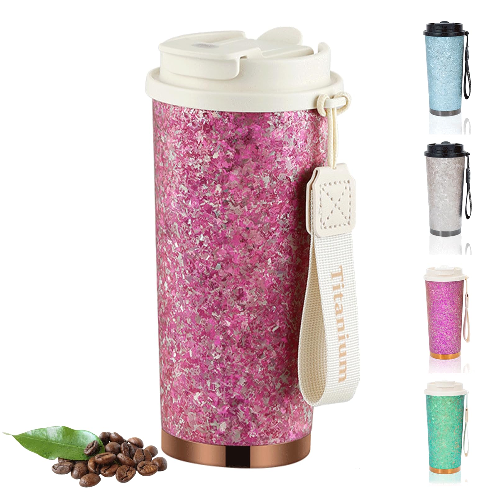 Taza Térmica de Titanio con Pajita, 500ml, Taza de Café para Llevar con Tapa, Hermética al Vacío a Prueba de Fugas, Doble Pared Aislada, Taza de Viaje para Bebidas Calientes y Frías, Rojo