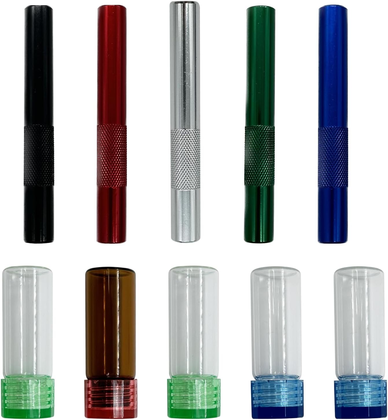 Portable Set of Glass Storage Bottles and Metal Straws for Outdoor Travel, Mixed Colors 10 PCS