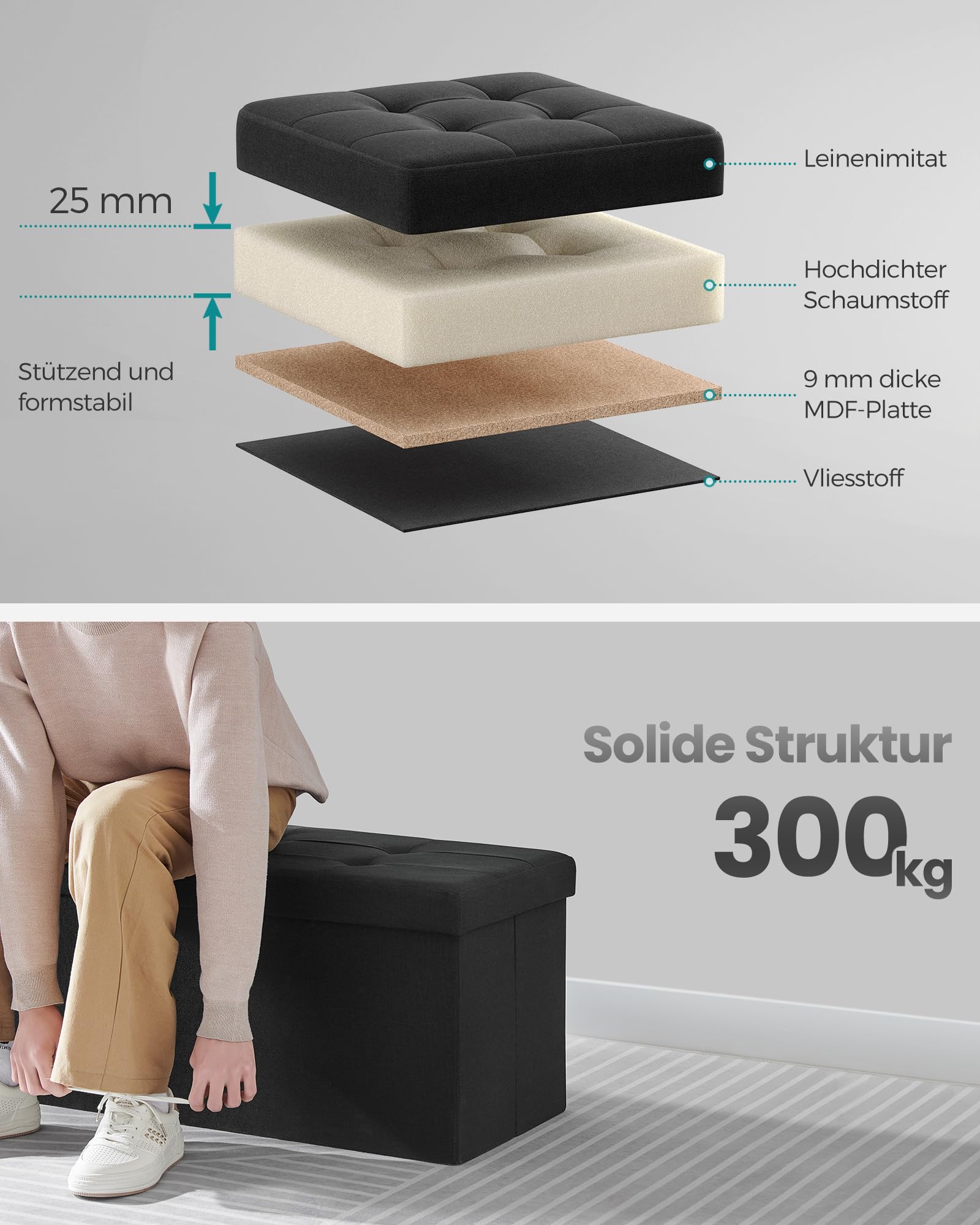 Klappbare Sitzbank mit Stauraum – 110 cm breit