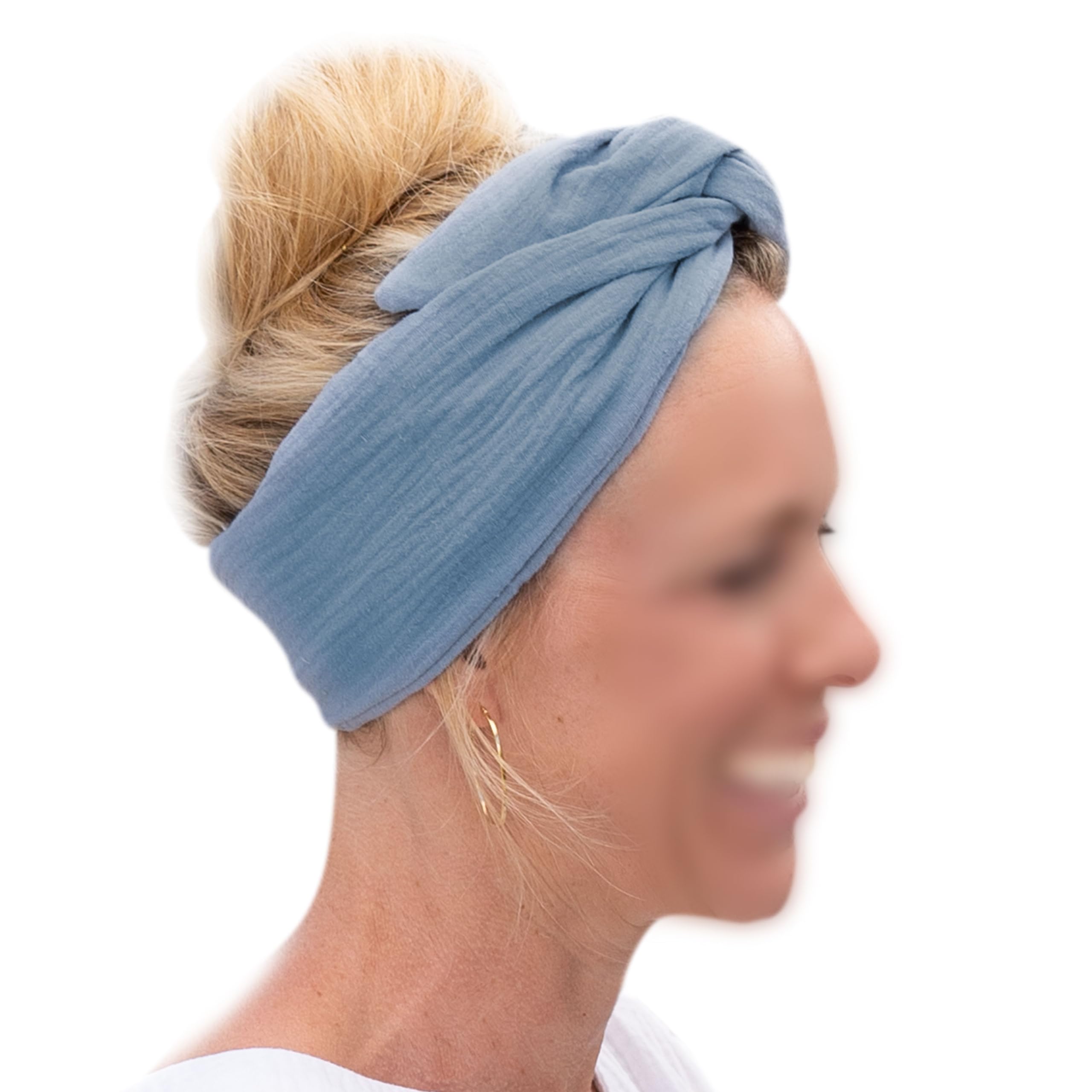 Papierdrachen Muslin Hair Band for Women for Self-Tying, Knot Band, Headband, Hair Accessories, Autumn and Summer, Blue