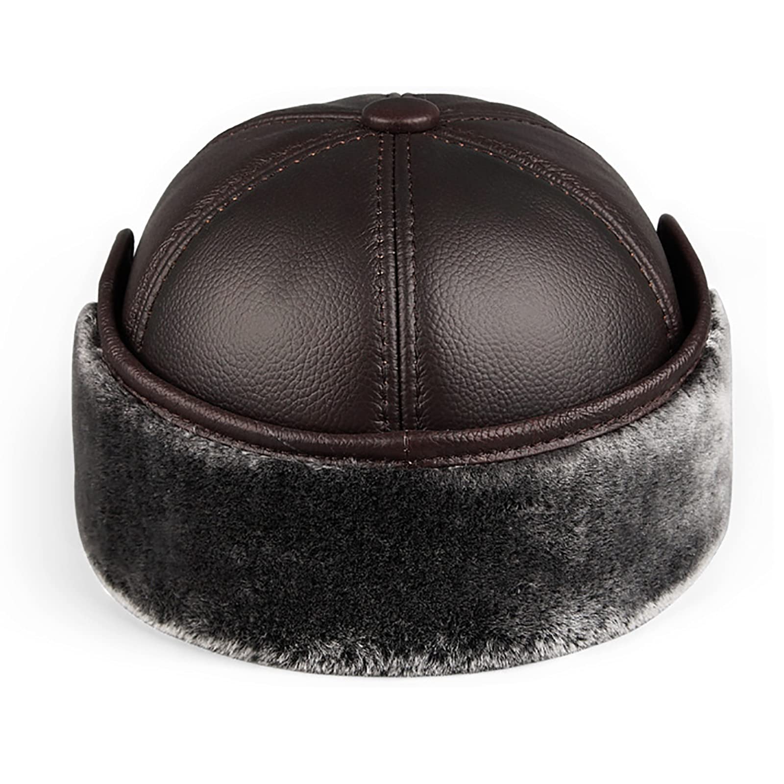 G&F Uomo Cappello Bomber Cappello Russo Ushanka Pelle Trapper Berrettospessi Cappelli Aviatore con Grondaia Grande Inverno (Color : Dark Brown, Size : 59-60)