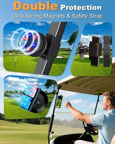 Miniatura 4 de Soporte magnético para carrito de golf con imanes fuertes y correa de seguridad, doble protección, apto para Magsafe iPhoneGalaxyGoogle Pixel,