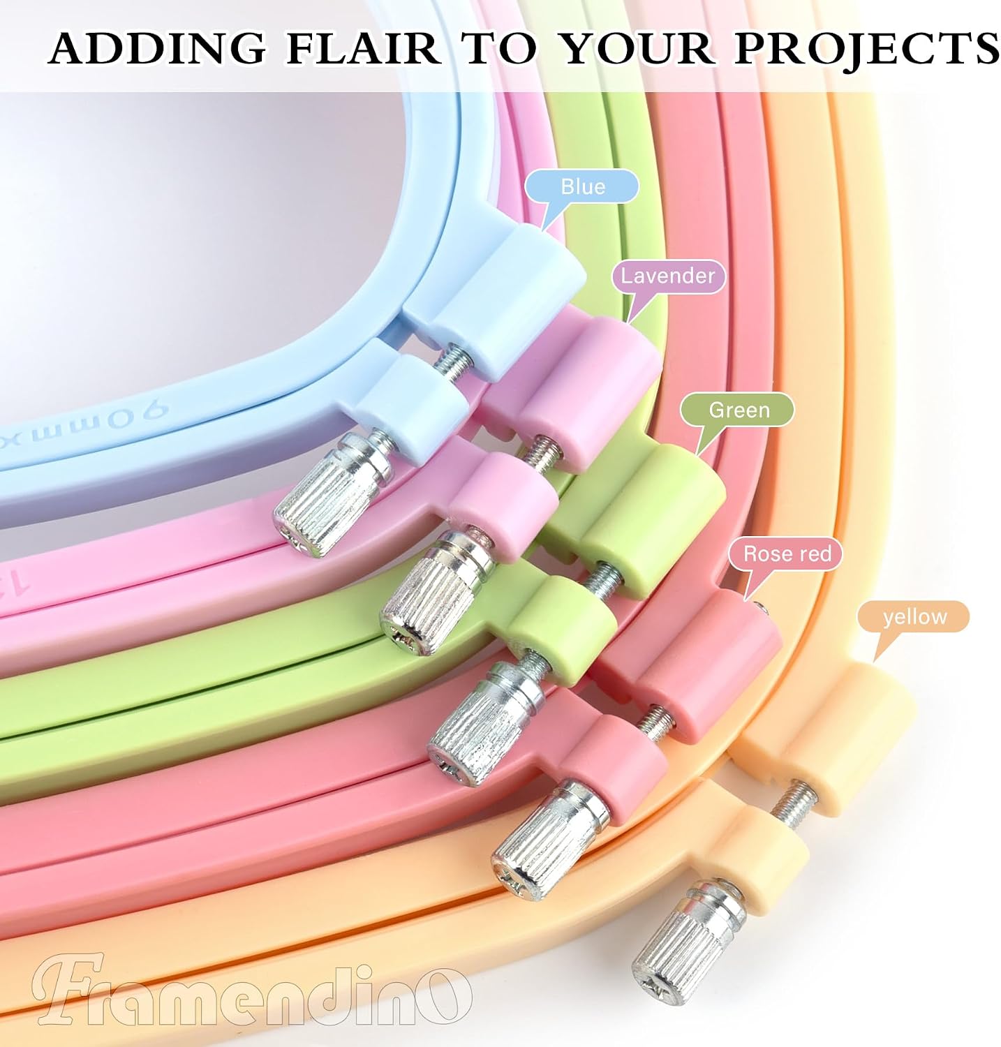 Framendino, 5 Pack Size Square Embroidery Hoops Plastic Cross Stitch Hoop Reusable Frames Rings for DIY Sewing Project(5 Colors2)