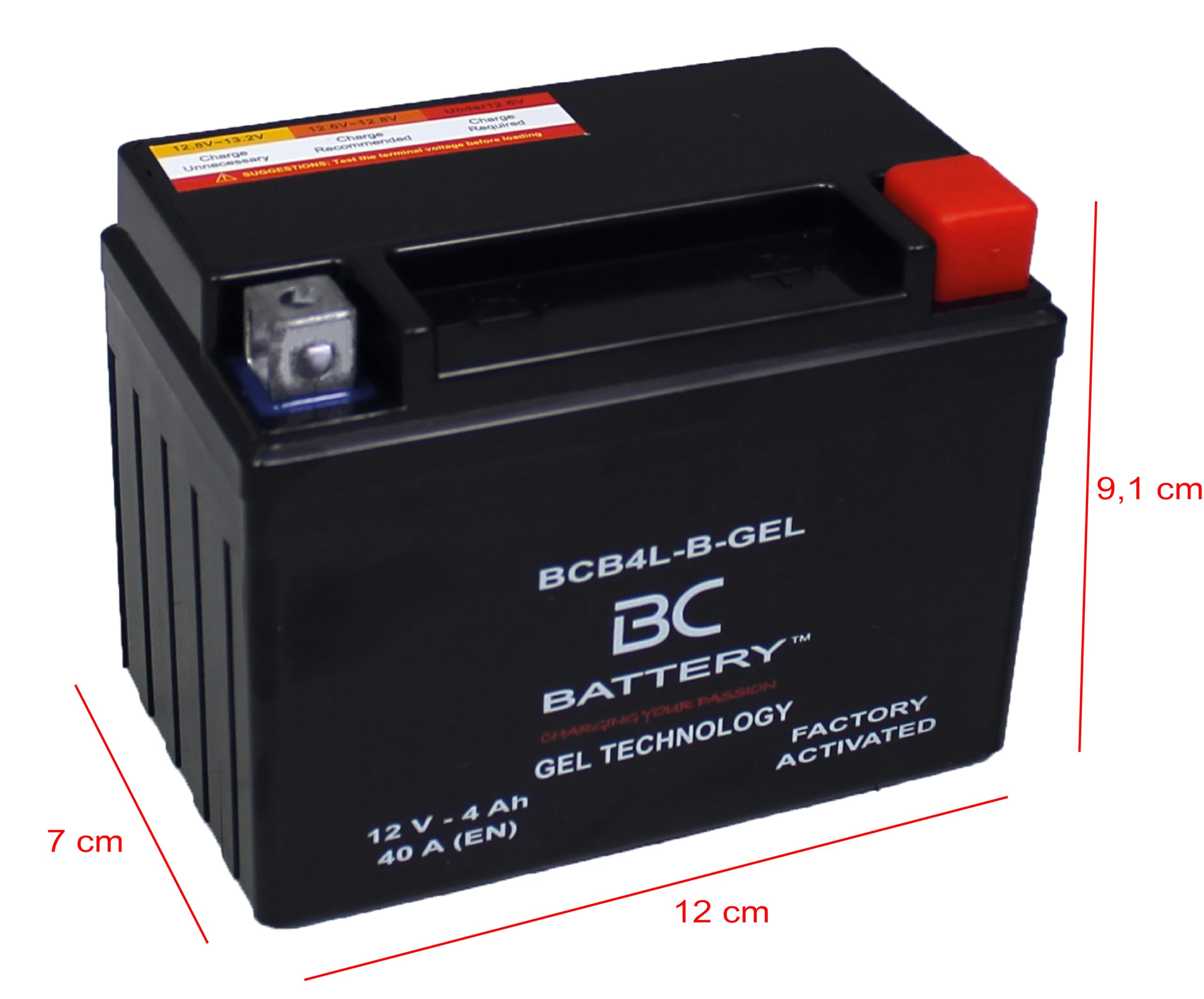 BC BATTERY Batteria Moto al GEL 12V 4Ah BCB4L-B-GEL moto&scooter, esente da manutenzione sigillata precaricata simile a YB4L-B/A