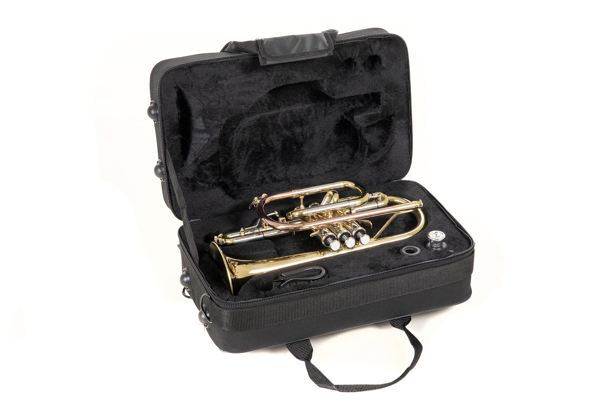 Roy Benson Bb-Cornet CR-302 (cornetta professionale con alesaggio ML, campana in ottone da 119 mm, leadpipe in ottone dorato, guide esterne in alpacca e valvole in acciaio inossidabile), laccata